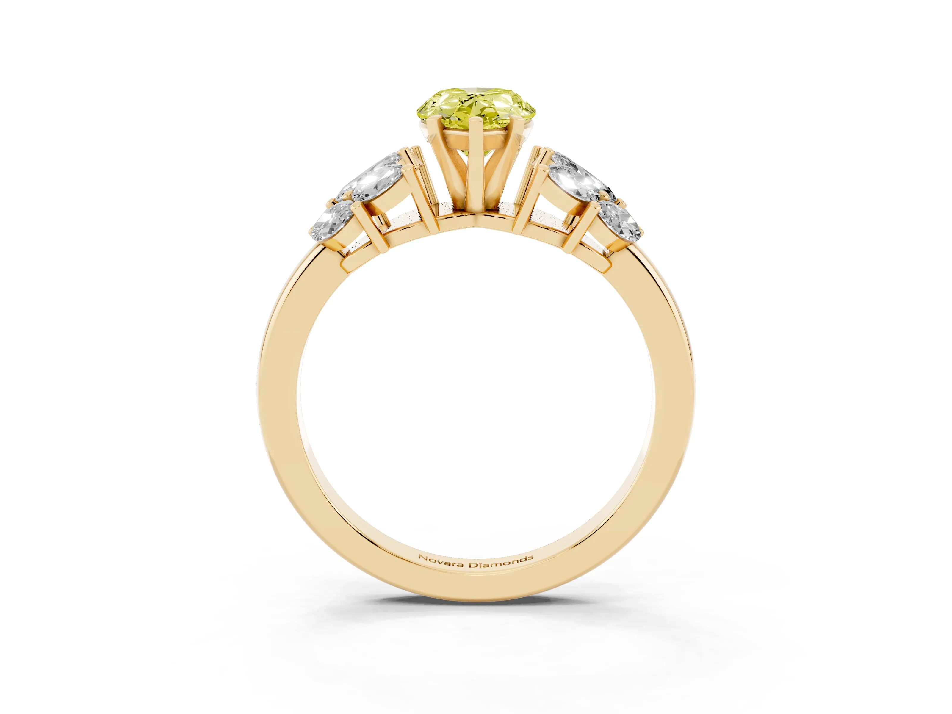 Fancy Yellow Pear Cut Diamond Cluster Leaf Design Ring Set in Yellow gold with Prong Setting