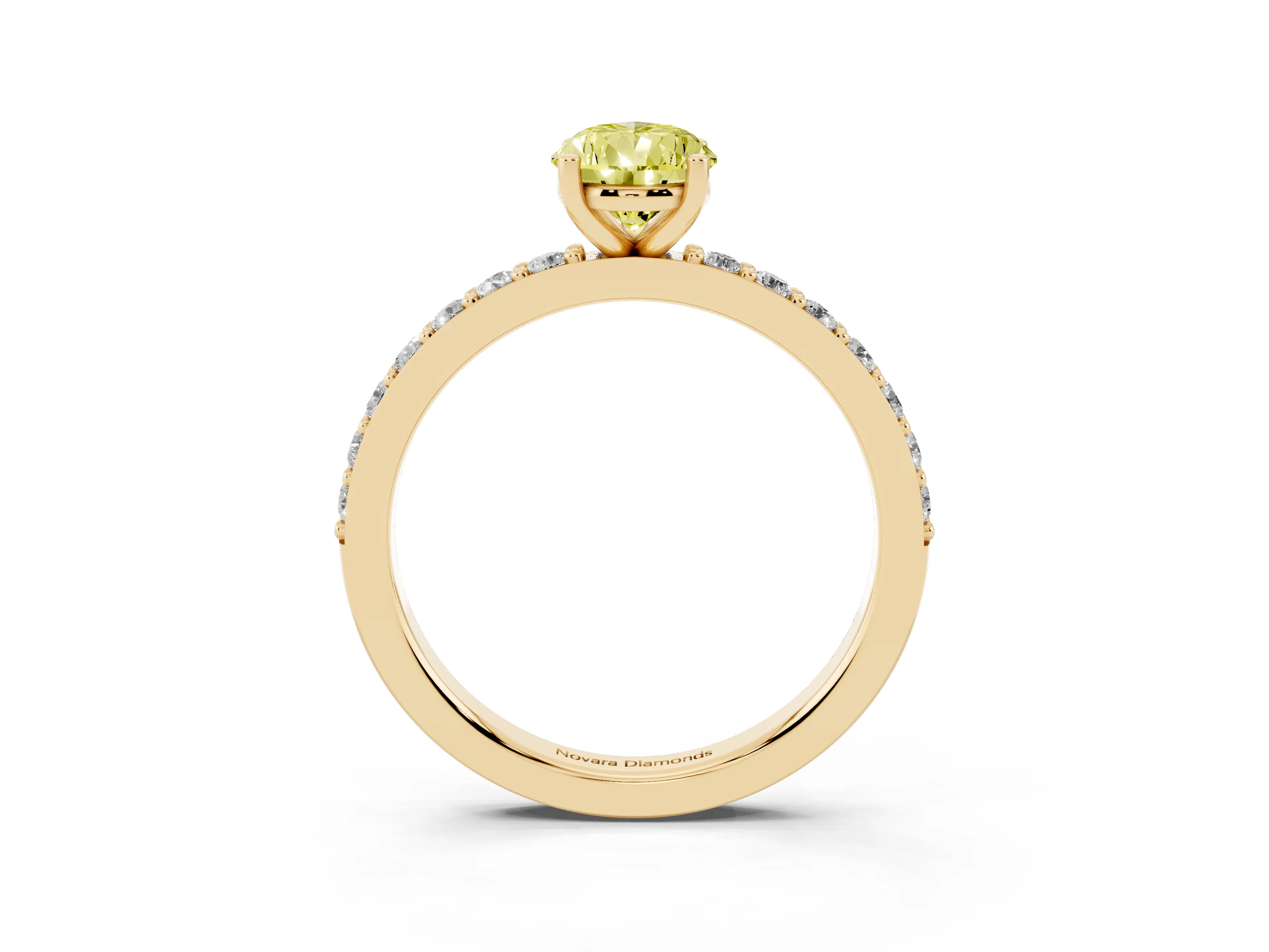 Fancy Yellow Pear Cut Diamond Solitaire Set in Yellow gold with Round Pavé Band and Prong Setting