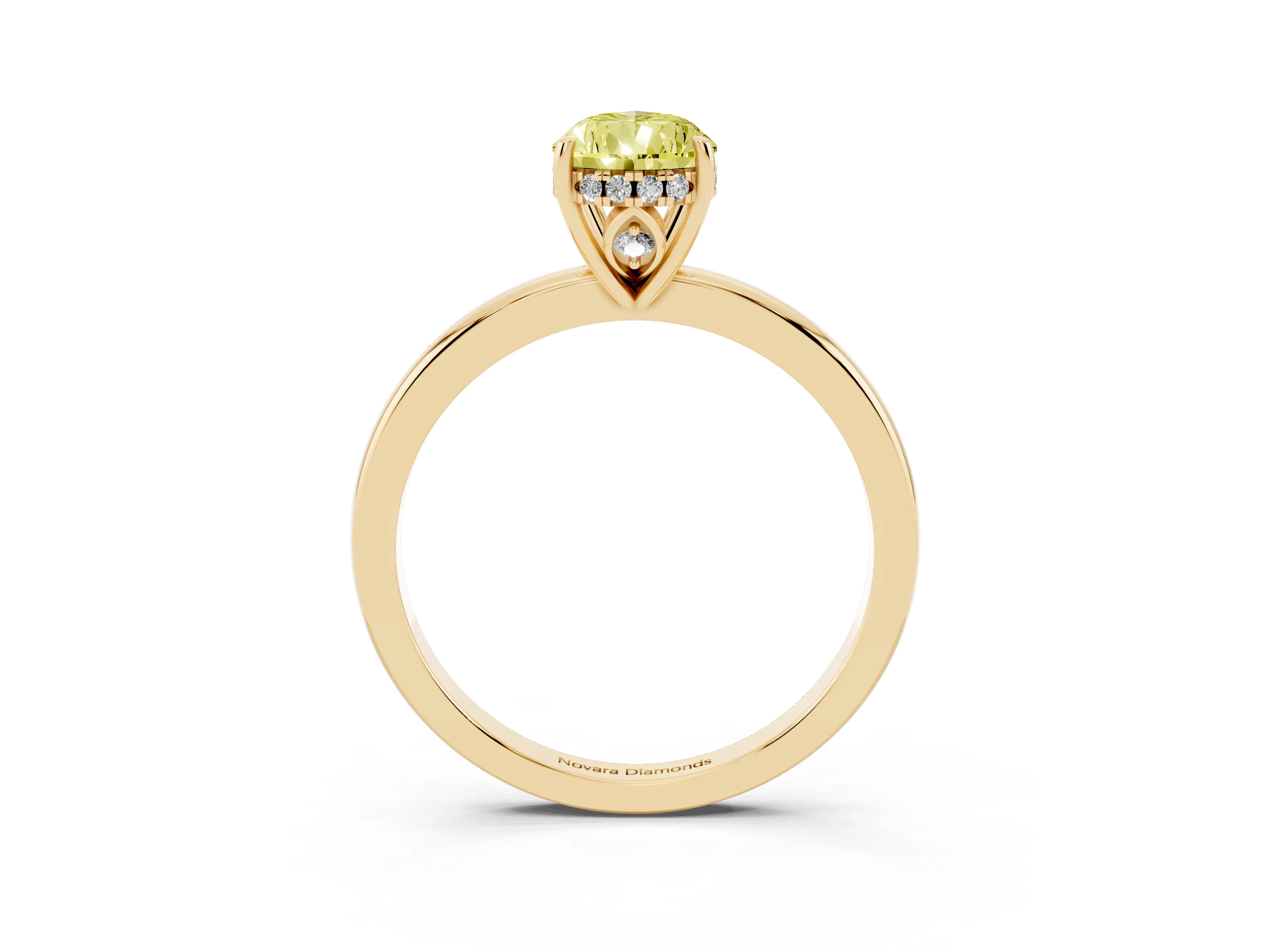 Fancy Yellow Pear Cut Diamond Solitaire Ring Set in Yellow gold with Plain Band and Prong Setting