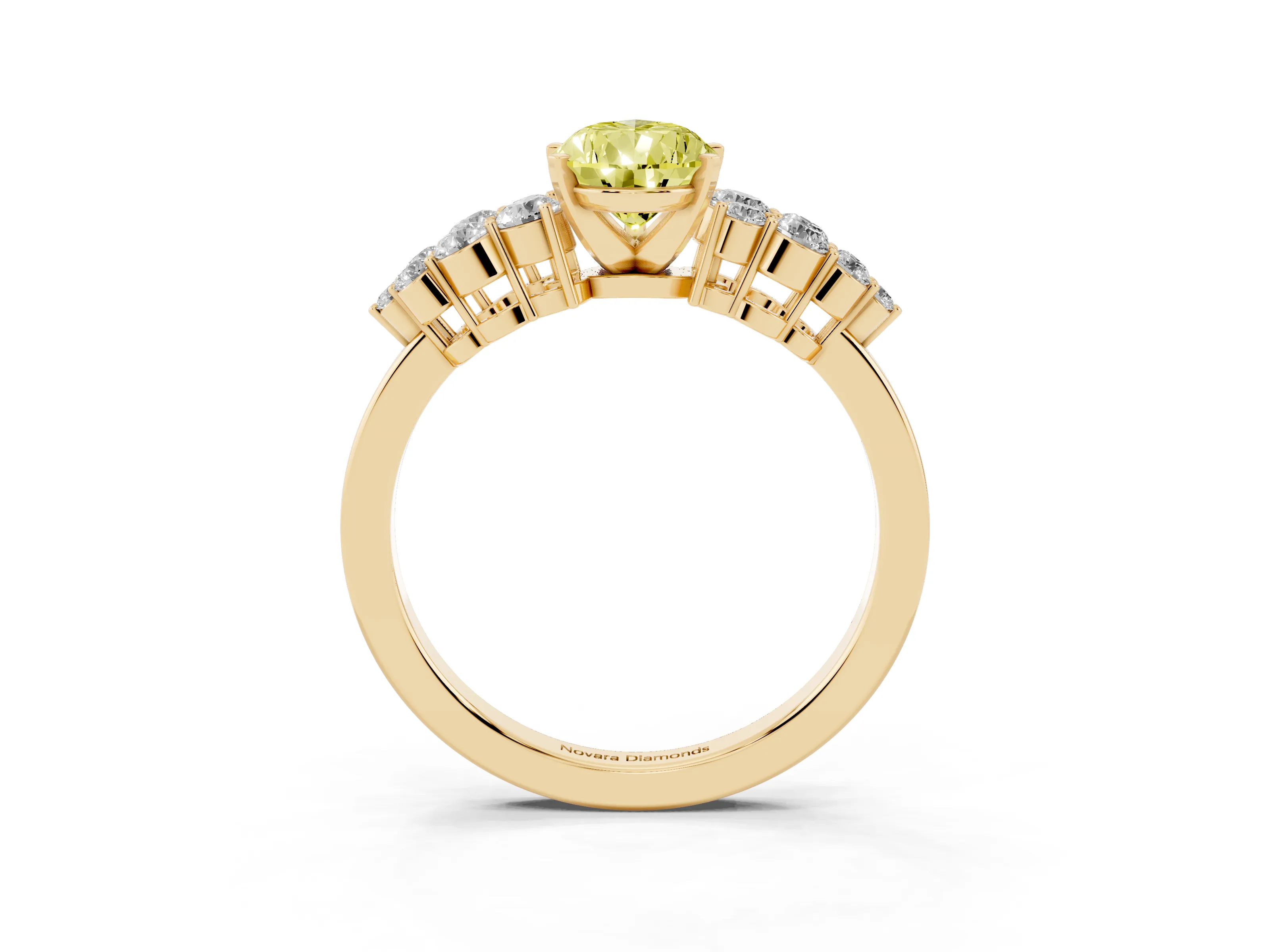 Fancy Yellow Pear Cut Diamond Cluster Engagement Ring Set in Yellow gold with Pavé Band and Prong Setting
