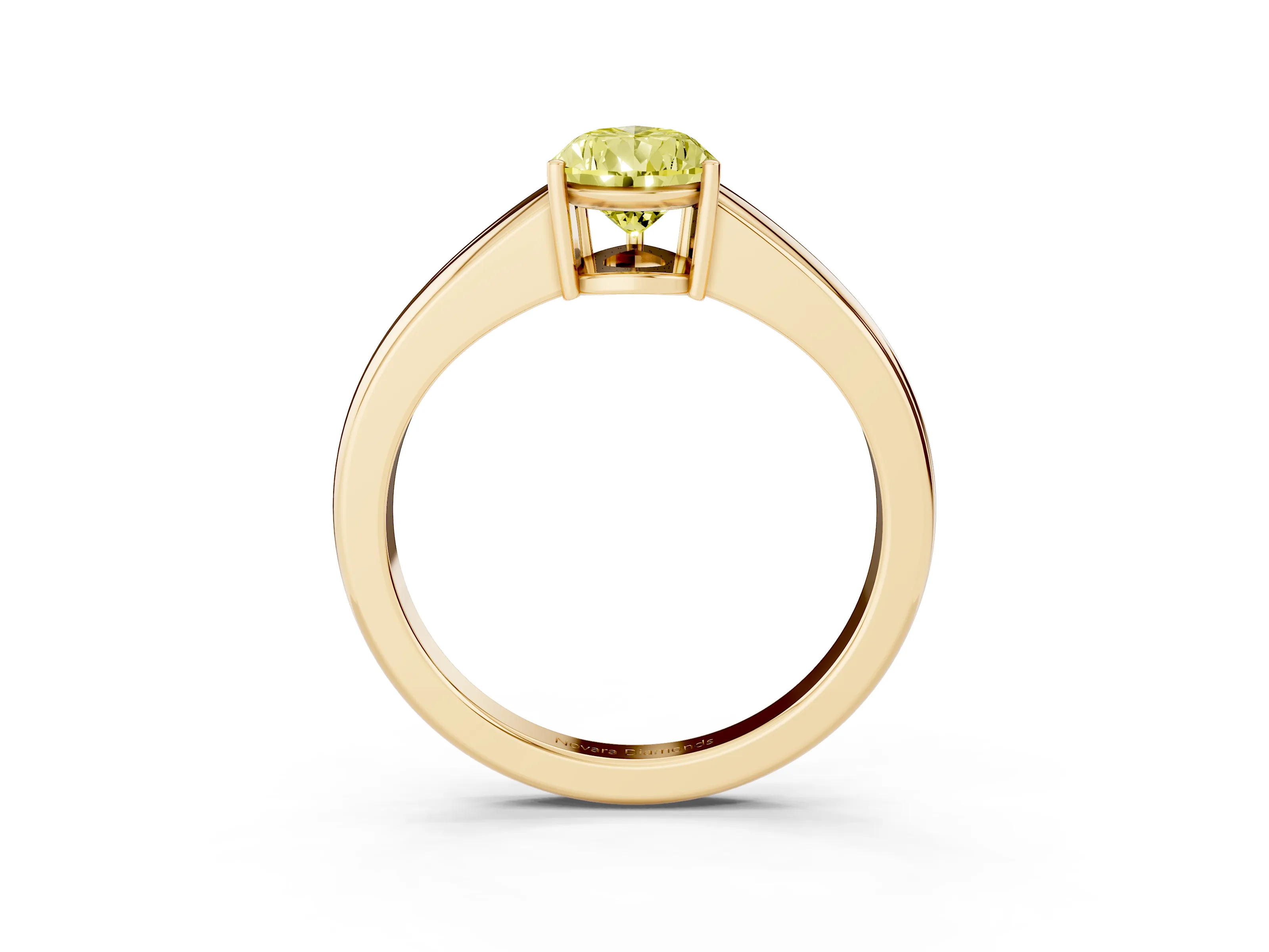 Fancy Yellow Pear Cut Diamond Solitaire Ring Set in Yellow gold with Tapered Band and Prong Setting