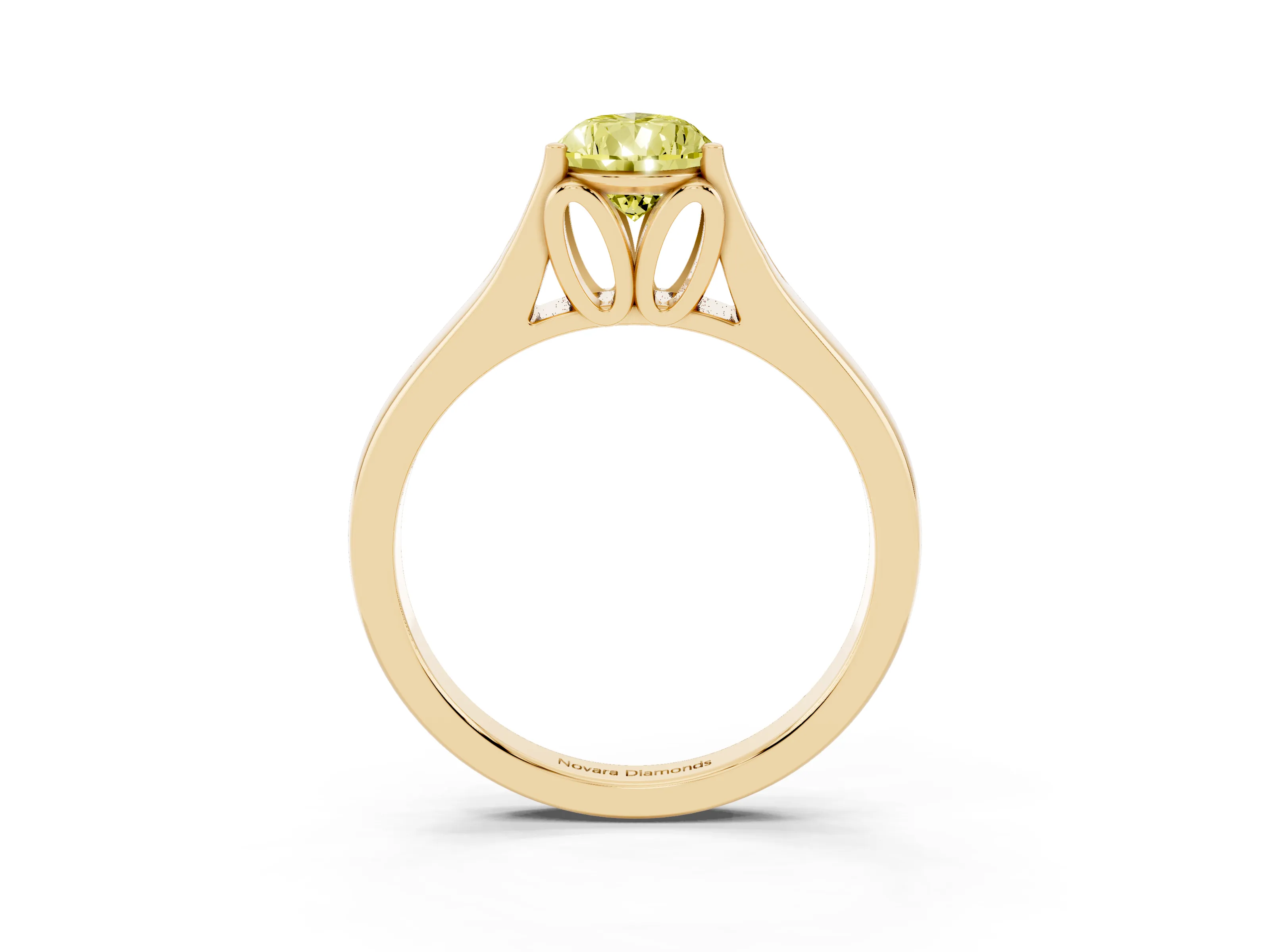 Fancy Yellow Pear Cut Diamond Solitaire Ring Set in Yellow gold with Arched Cathedral Band and Prong Setting