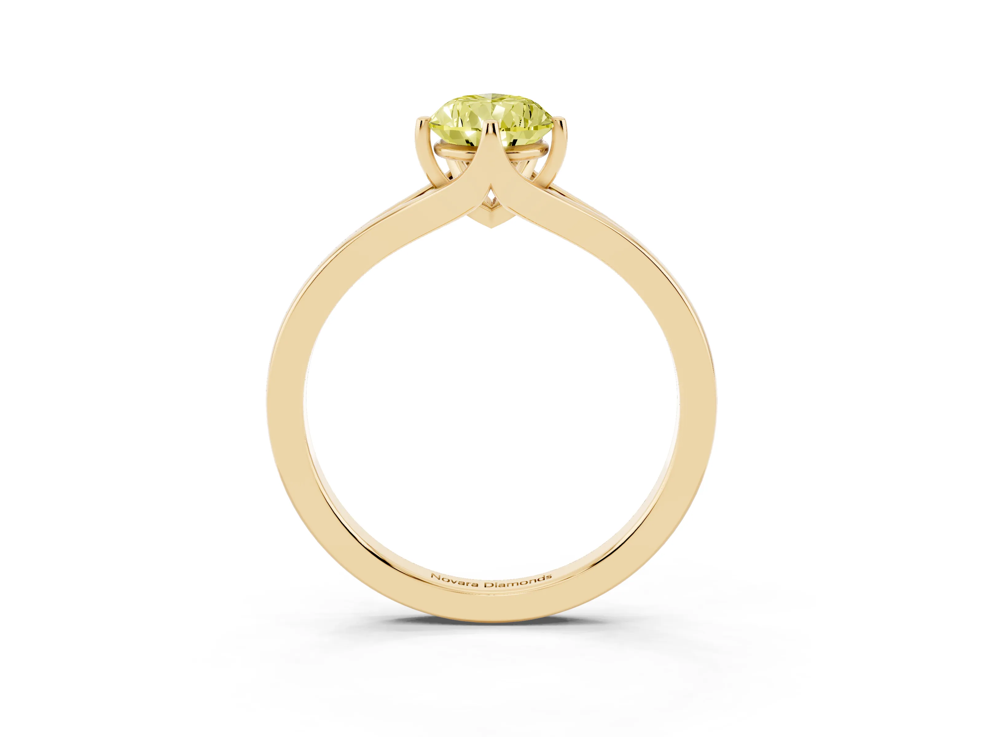 Fancy Yellow Pear Cut Diamond Solitaire Ring Set in Yellow gold with Polished Tapered Band and Prong Setting