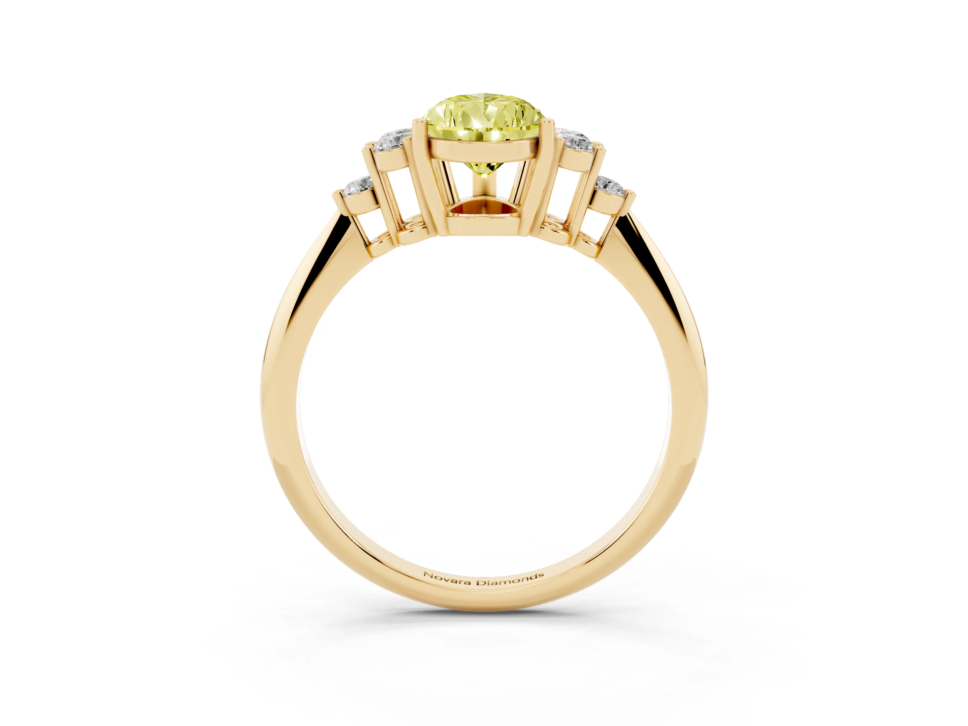 Fancy Yellow Pear Cut Diamond Cluster Ring Set in Yellow gold with Plain Band and Prong Setting