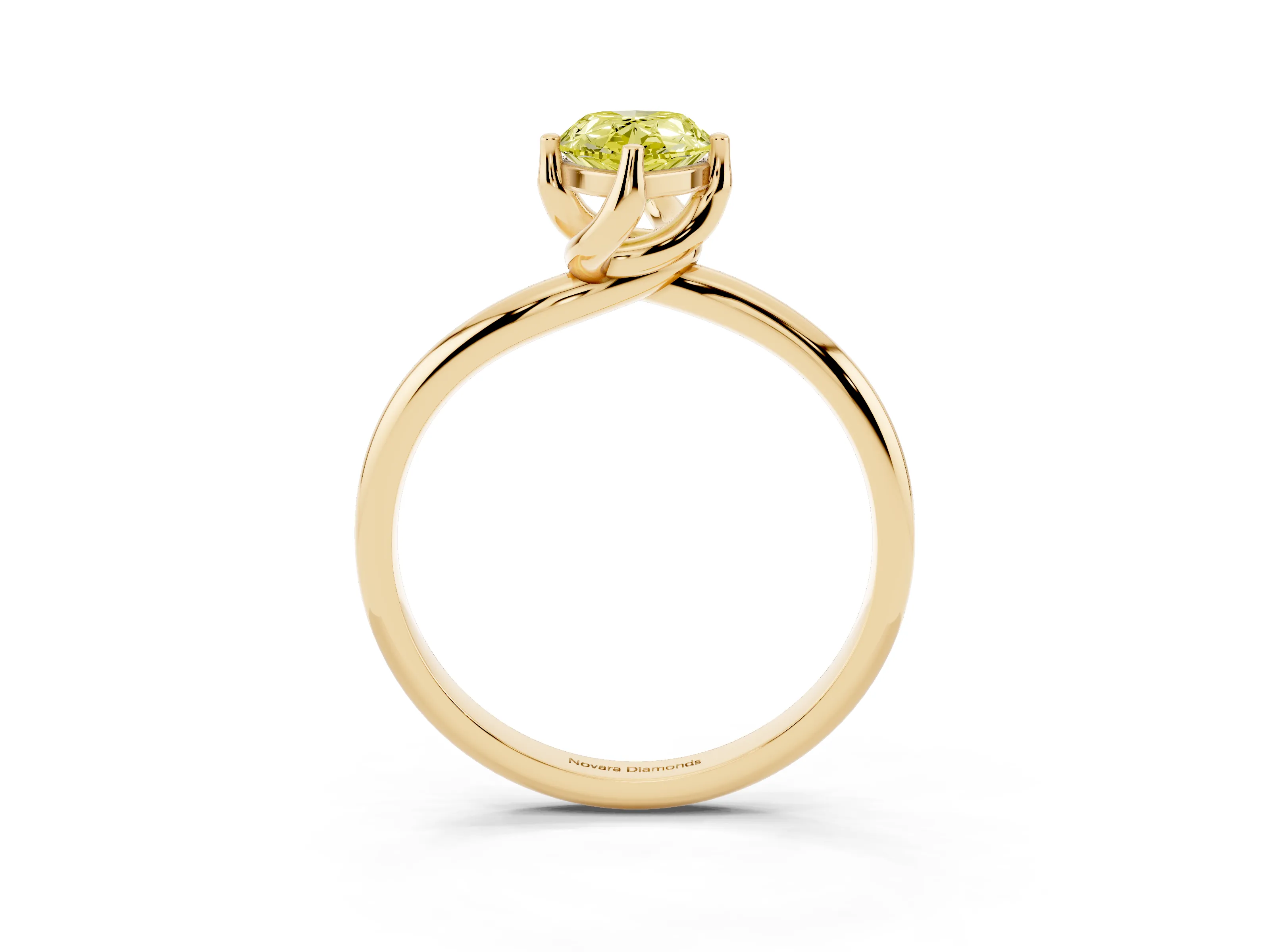 Fancy Yellow Pear Cut Diamond Solitaire Engagement Ring Set in Yellow gold with Classic Plain Band