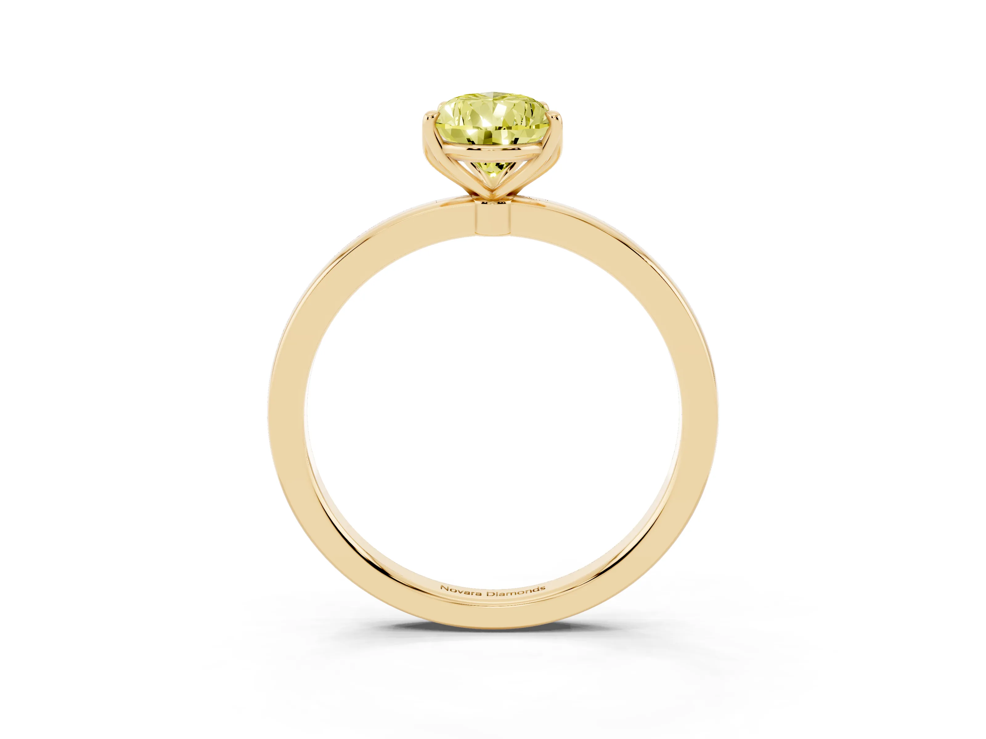 Fancy Yellow Pear Cut Diamond Solitaire Ring Set in Yellow gold with Prong Setting and Thin Polished Band