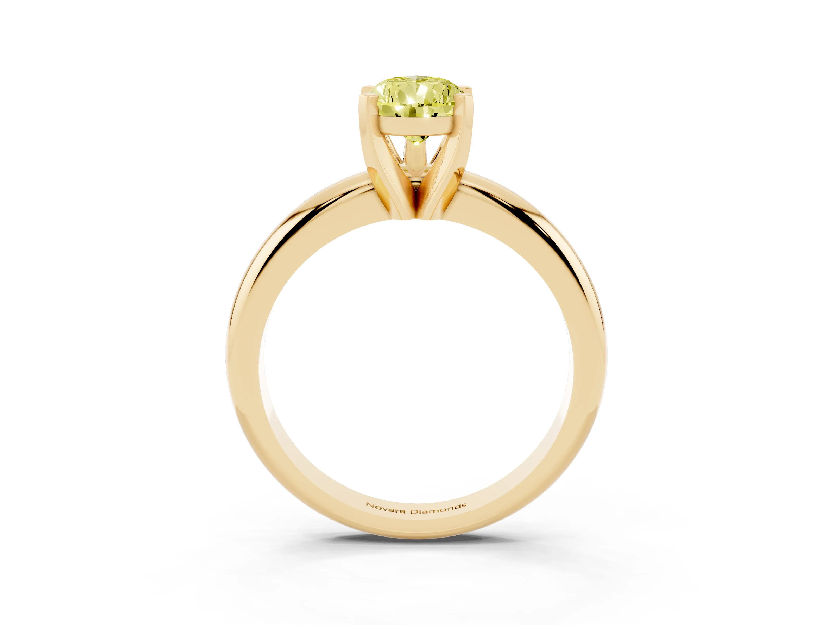 Fancy Yellow Pear Cut Diamond Solitaire Engagement Ring Set in Yellow gold with Round Band and Prong Setting