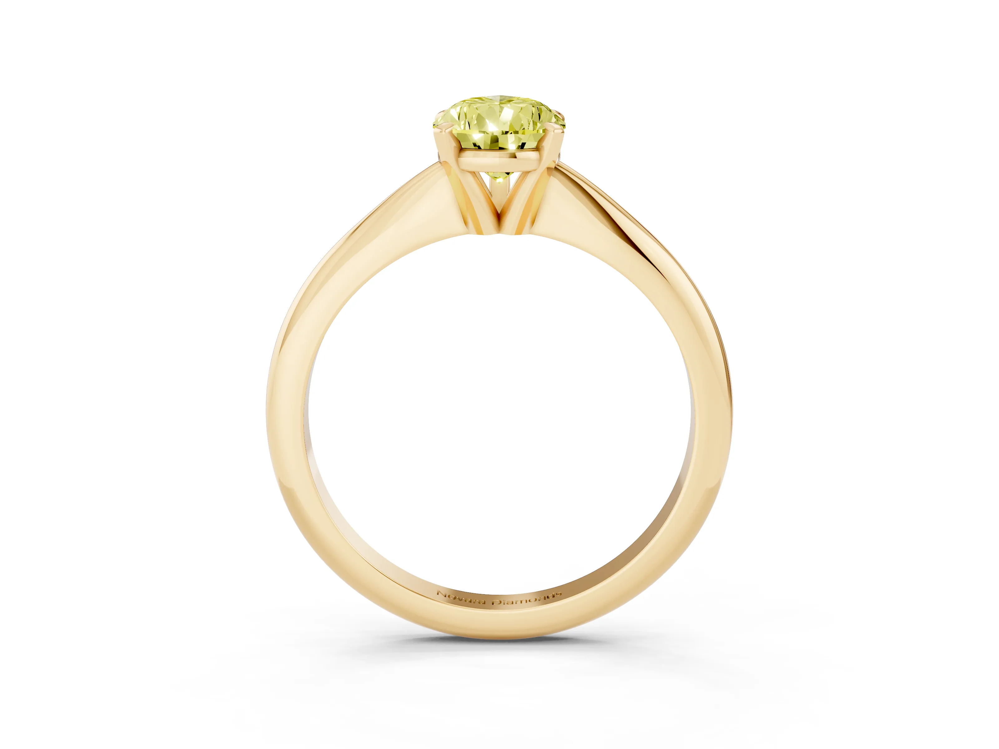 Fancy Yellow Pear Cut Diamond Solitaire Ring Set in Yellow gold with Prong Setting on a Plain Round Band