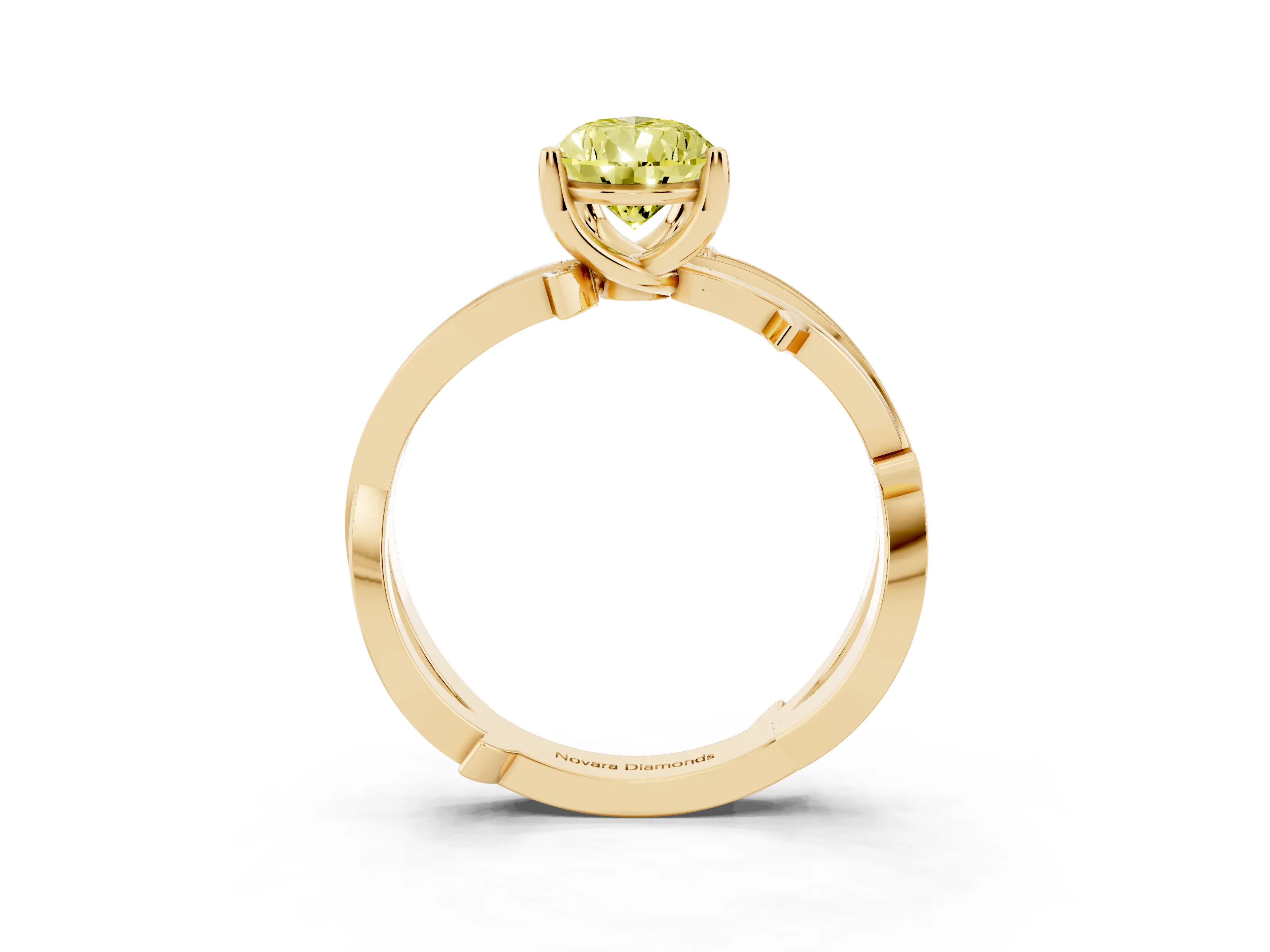 Fancy Yellow Pear Cut Diamond Pavé Twist Band Solitaire Ring Set in Yellow gold with Prong Setting