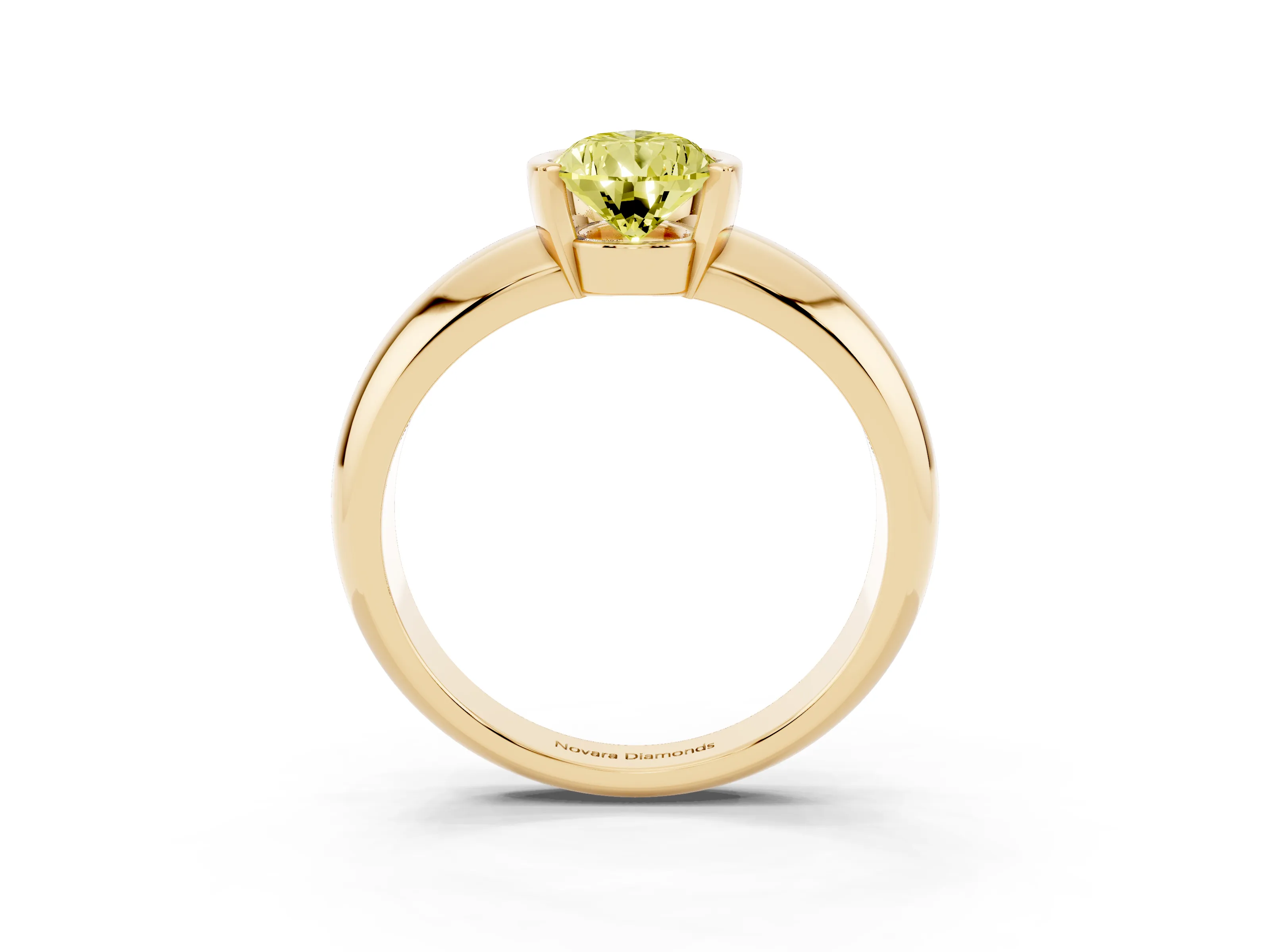 Fancy Yellow Pear Cut Diamond Solitaire Tension Set Ring Set in Yellow gold with Wide Band