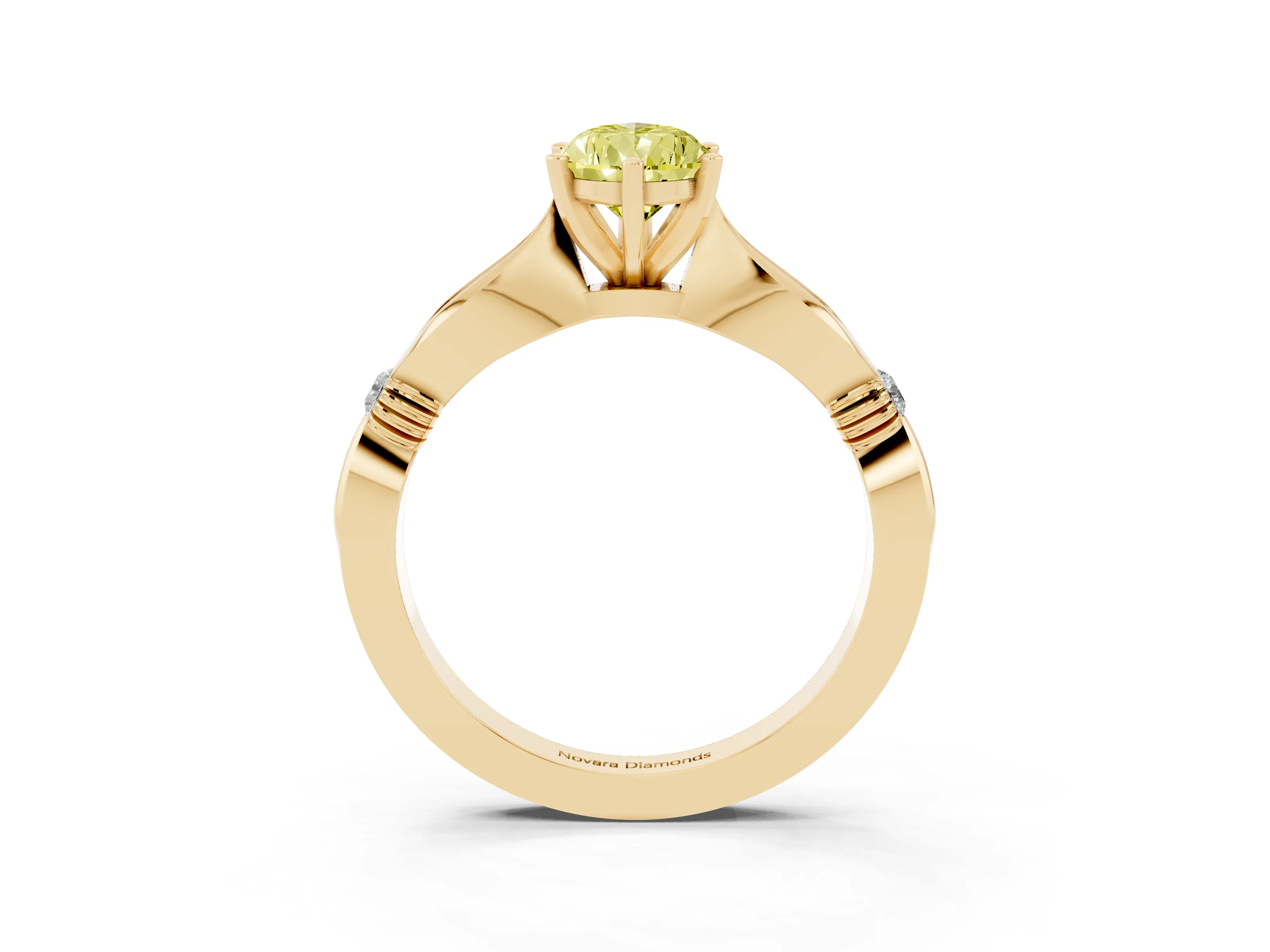 Fancy Yellow Pear Cut Diamond Solitaire Twisted Band Ring Set in Yellow gold with Accent Stones and Prong Setting