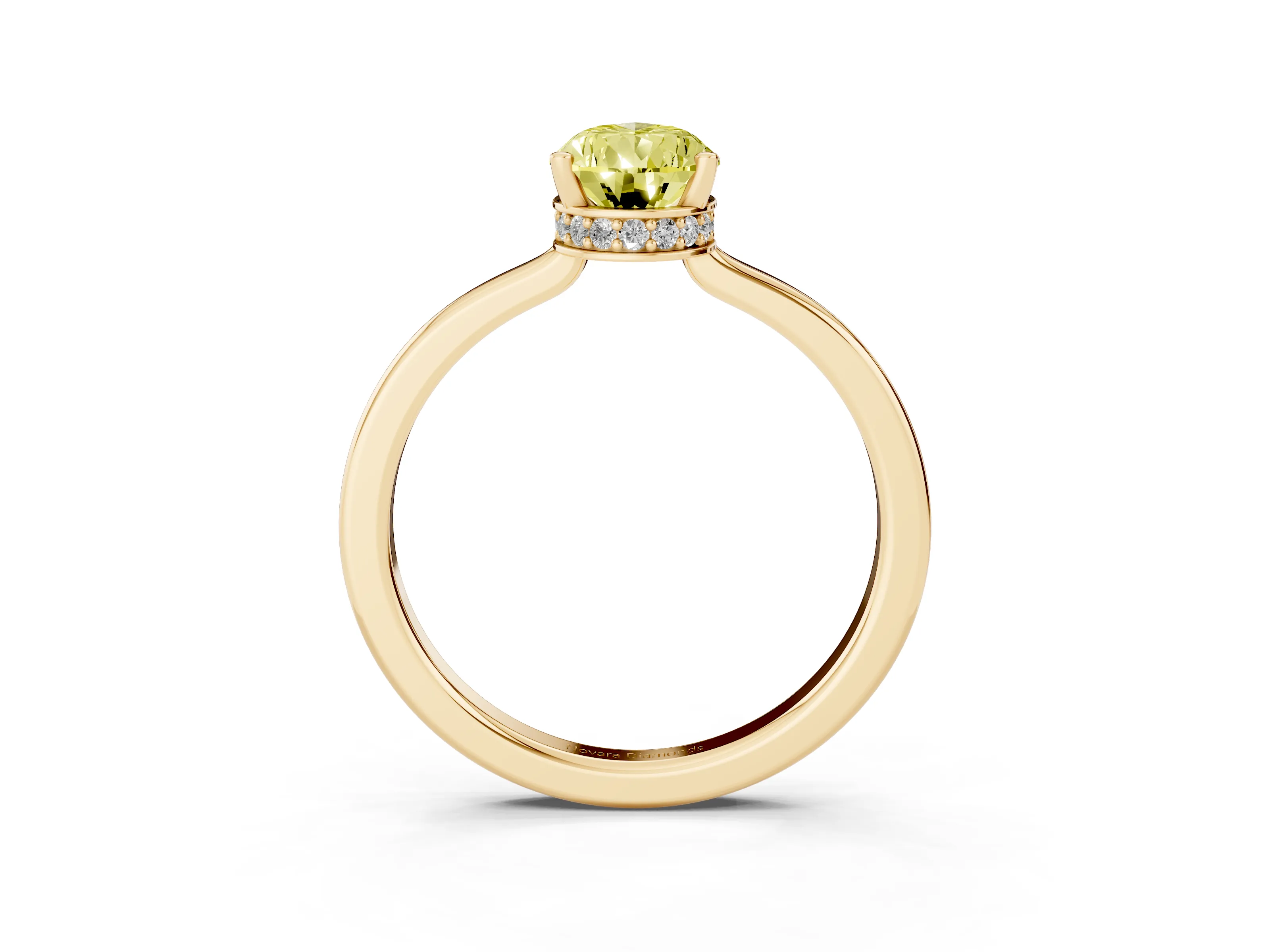Fancy Yellow Pear Cut Diamond Solitaire Engagement Ring Set in Yellow gold with Prong Setting on a Plain Band