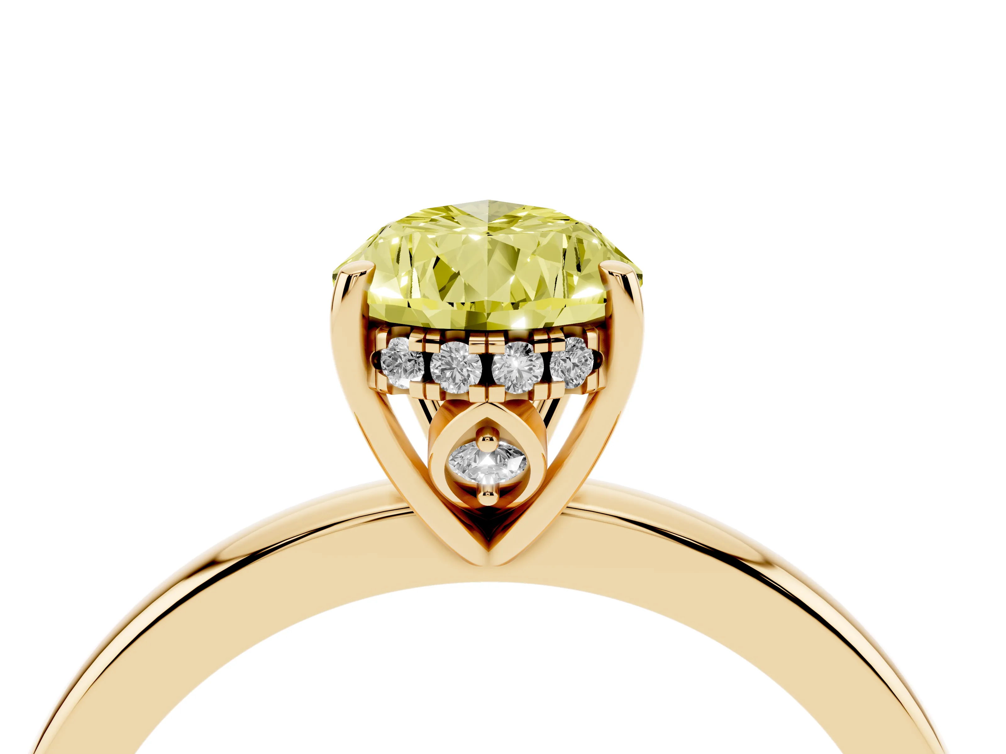 Fancy Yellow Pear Cut Diamond Solitaire Ring Set in Yellow gold with Plain Band and Prong Setting