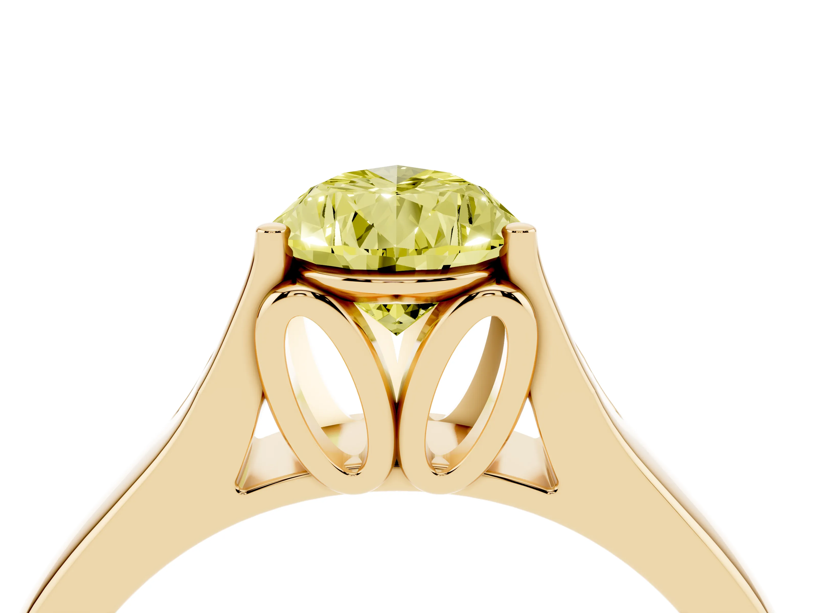 Fancy Yellow Pear Cut Diamond Solitaire Ring Set in Yellow gold with Arched Cathedral Band and Prong Setting