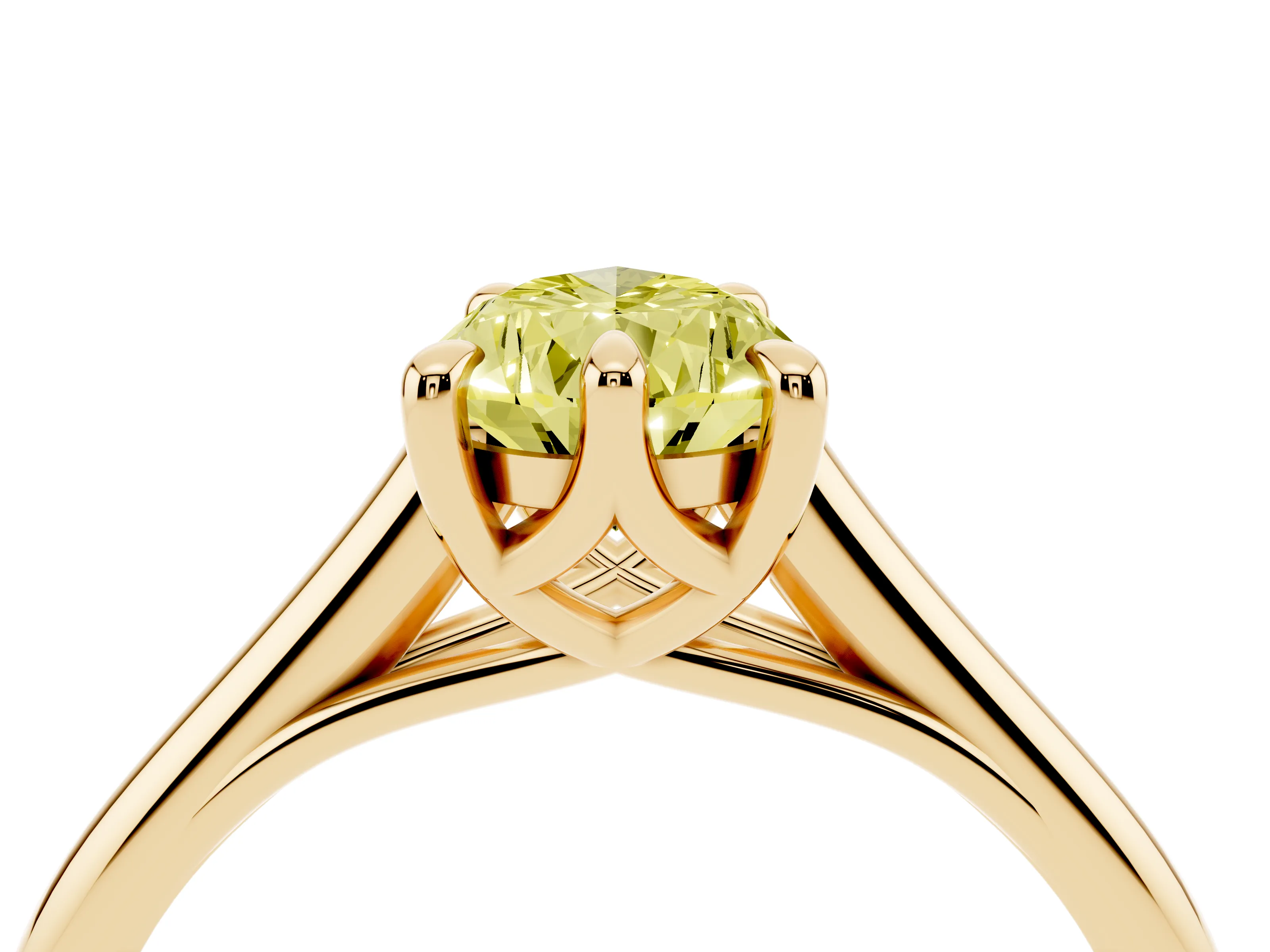 Fancy Yellow Pear Cut Diamond Solitaire Engagement Ring Set in Yellow gold with Prong Setting and Plain Classic Band