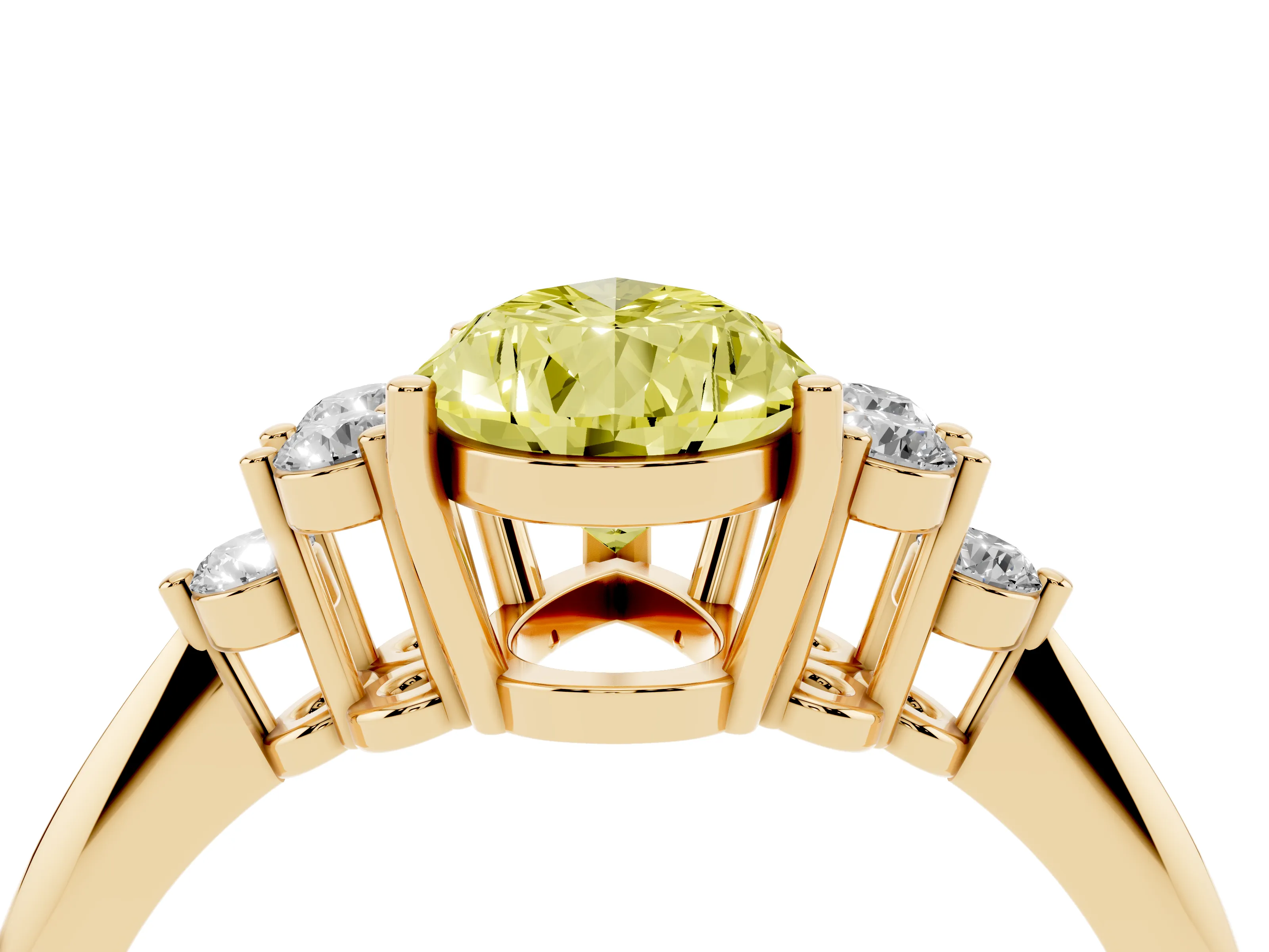 Fancy Yellow Pear Cut Diamond Cluster Ring Set in Yellow gold with Plain Band and Prong Setting