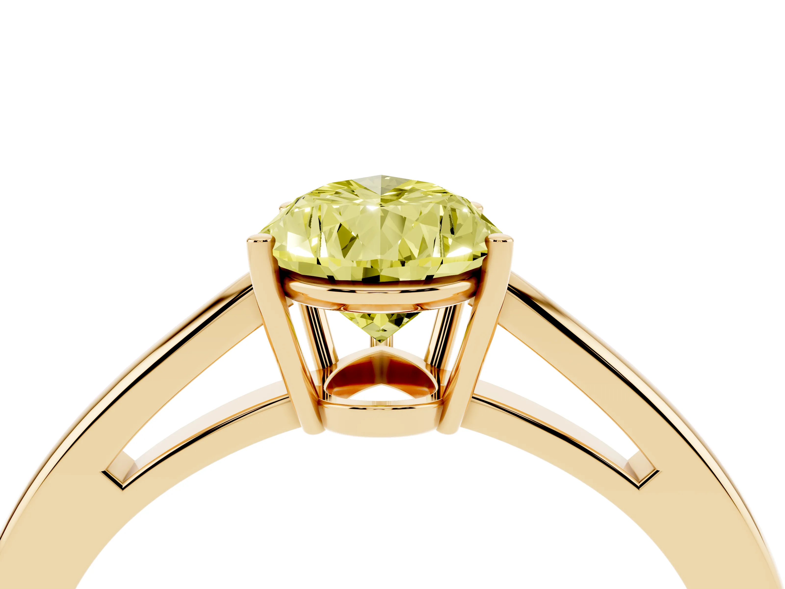 Fancy Yellow Pear Cut Diamond Solitaire Ring Set in Yellow gold with Split Shank and Prong Setting