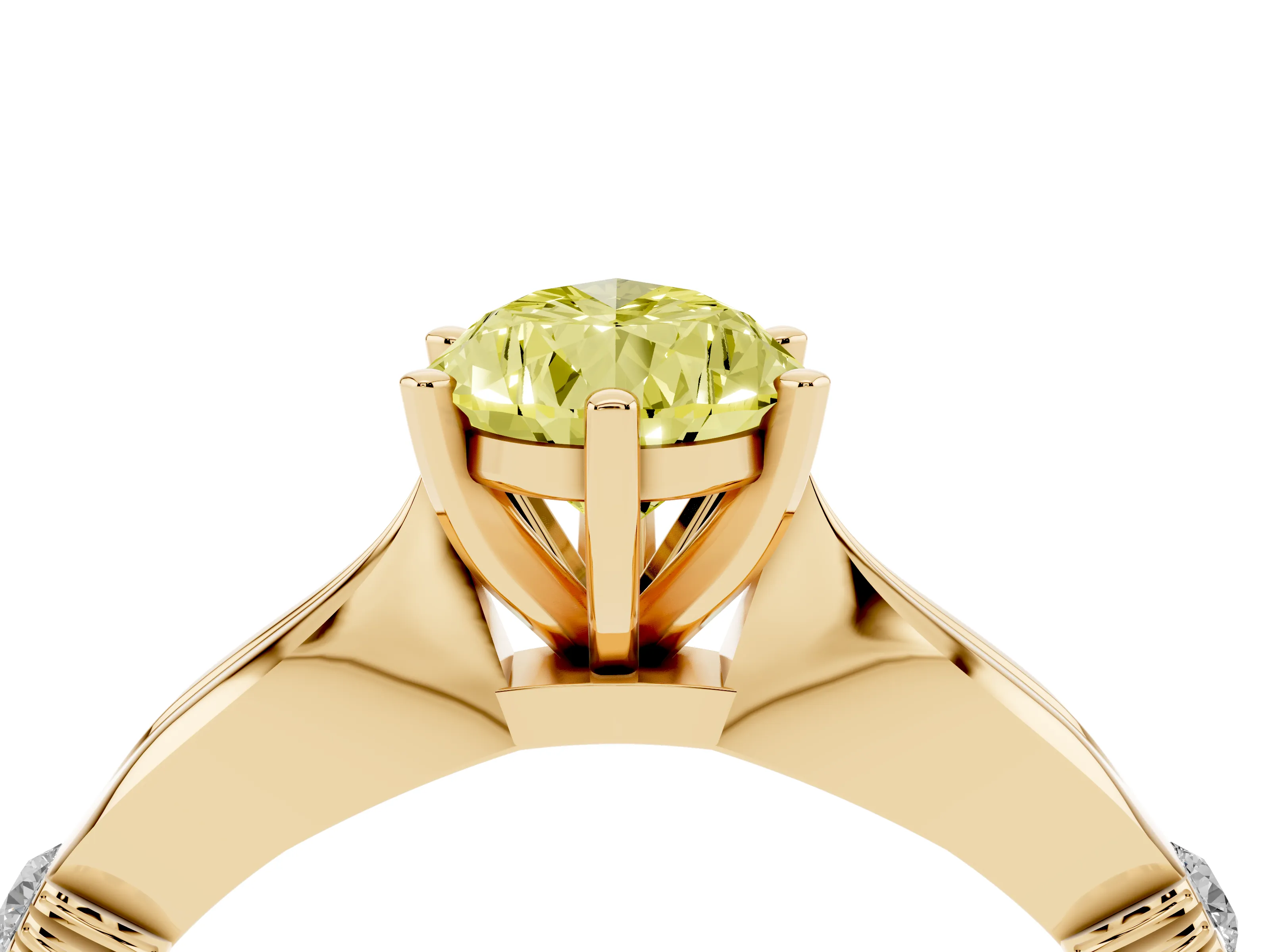 Fancy Yellow Pear Cut Diamond Solitaire Twisted Band Ring Set in Yellow gold with Accent Stones and Prong Setting