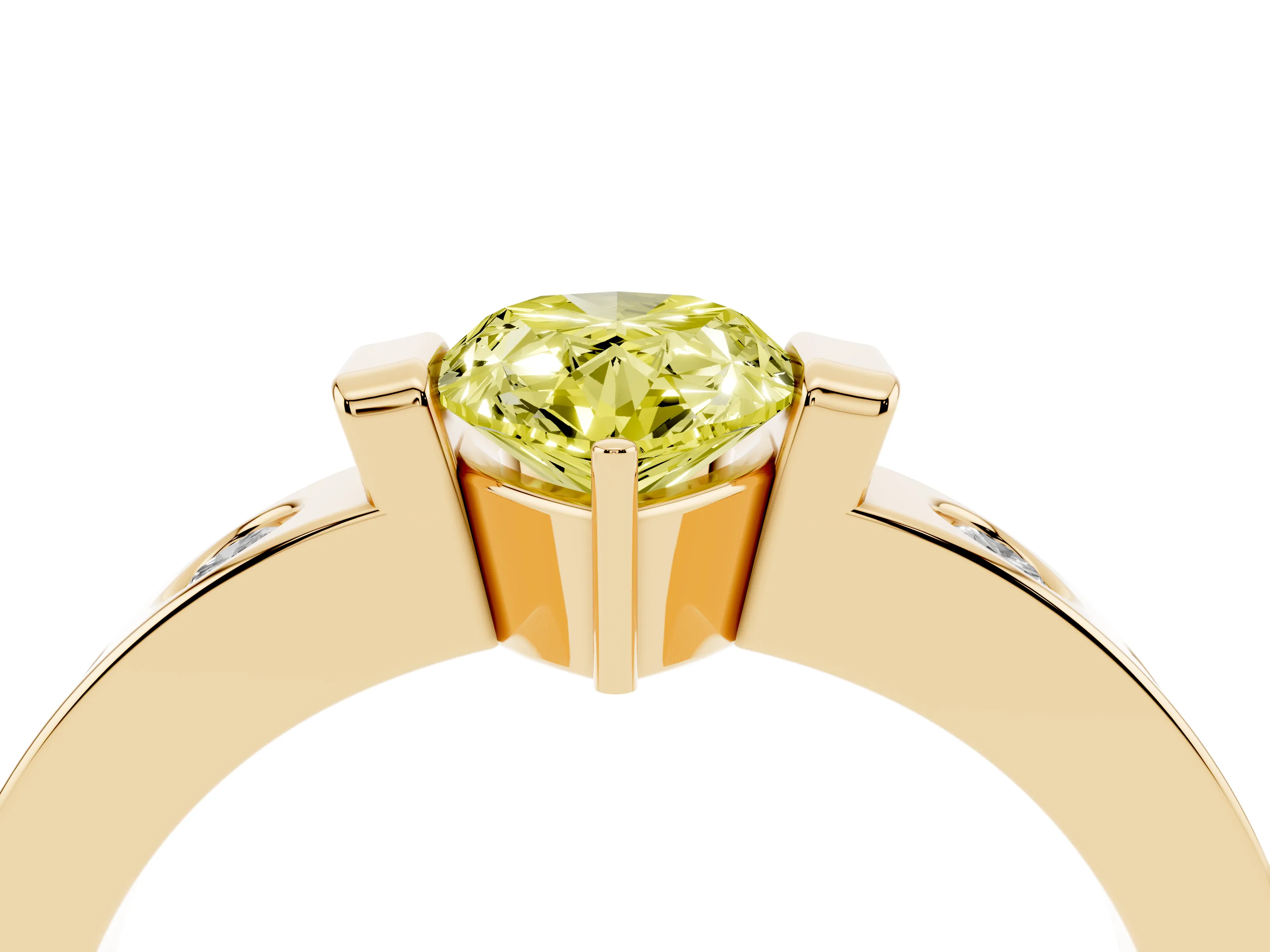 Fancy Yellow Pear Cut Diamond Channel-Set Band Ring Set in Yellow gold with Bezel Prong Setting