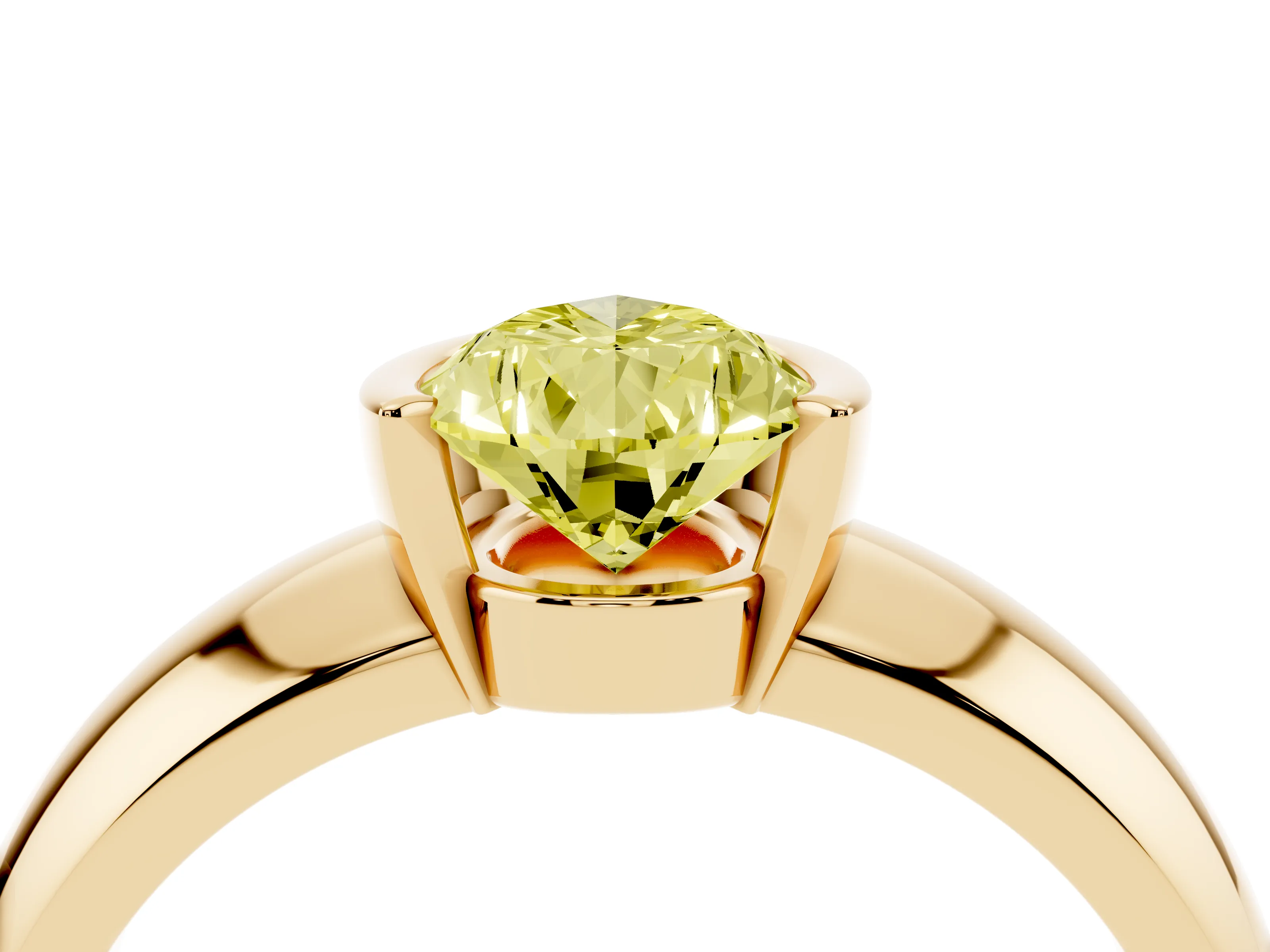 Fancy Yellow Pear Cut Diamond Solitaire Tension Set Ring Set in Yellow gold with Wide Band