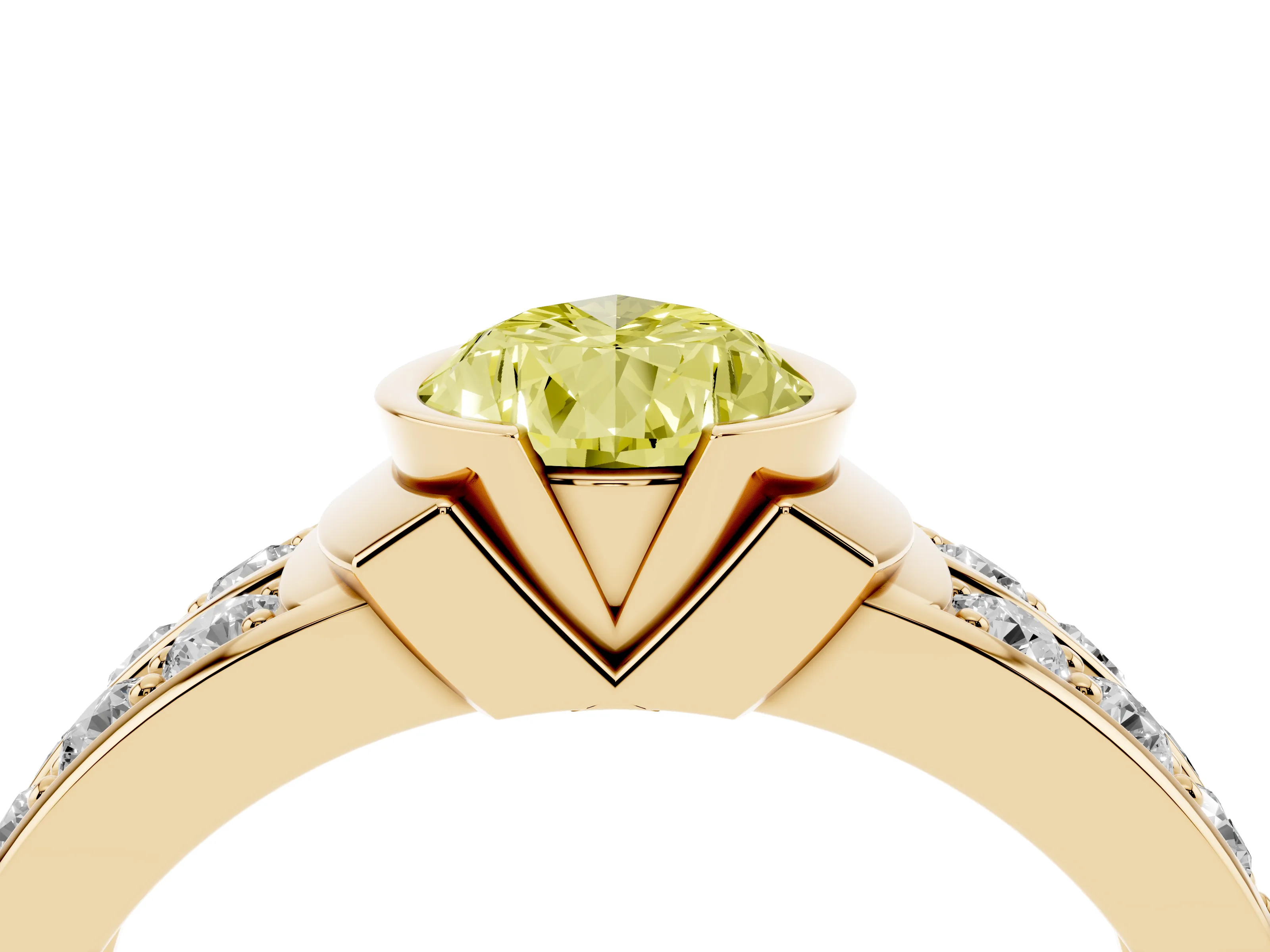 Fancy Yellow Pear Cut Diamond Wide Channel Set Band Ring Set in Yellow gold with Bezel Setting