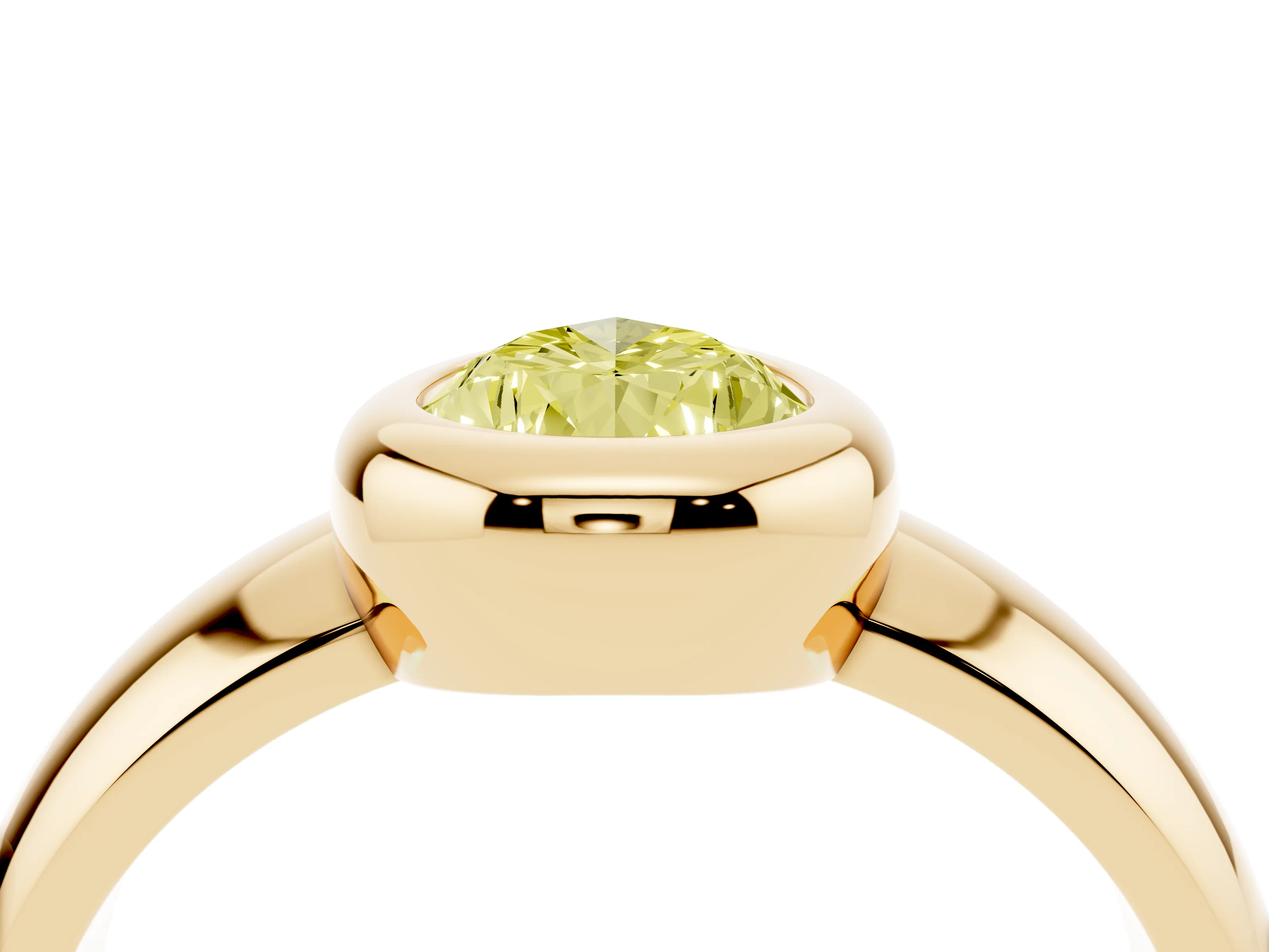 Fancy Yellow Bezel Set Pear Cut Diamond Solitaire Ring Set in Yellow gold with Wide Band