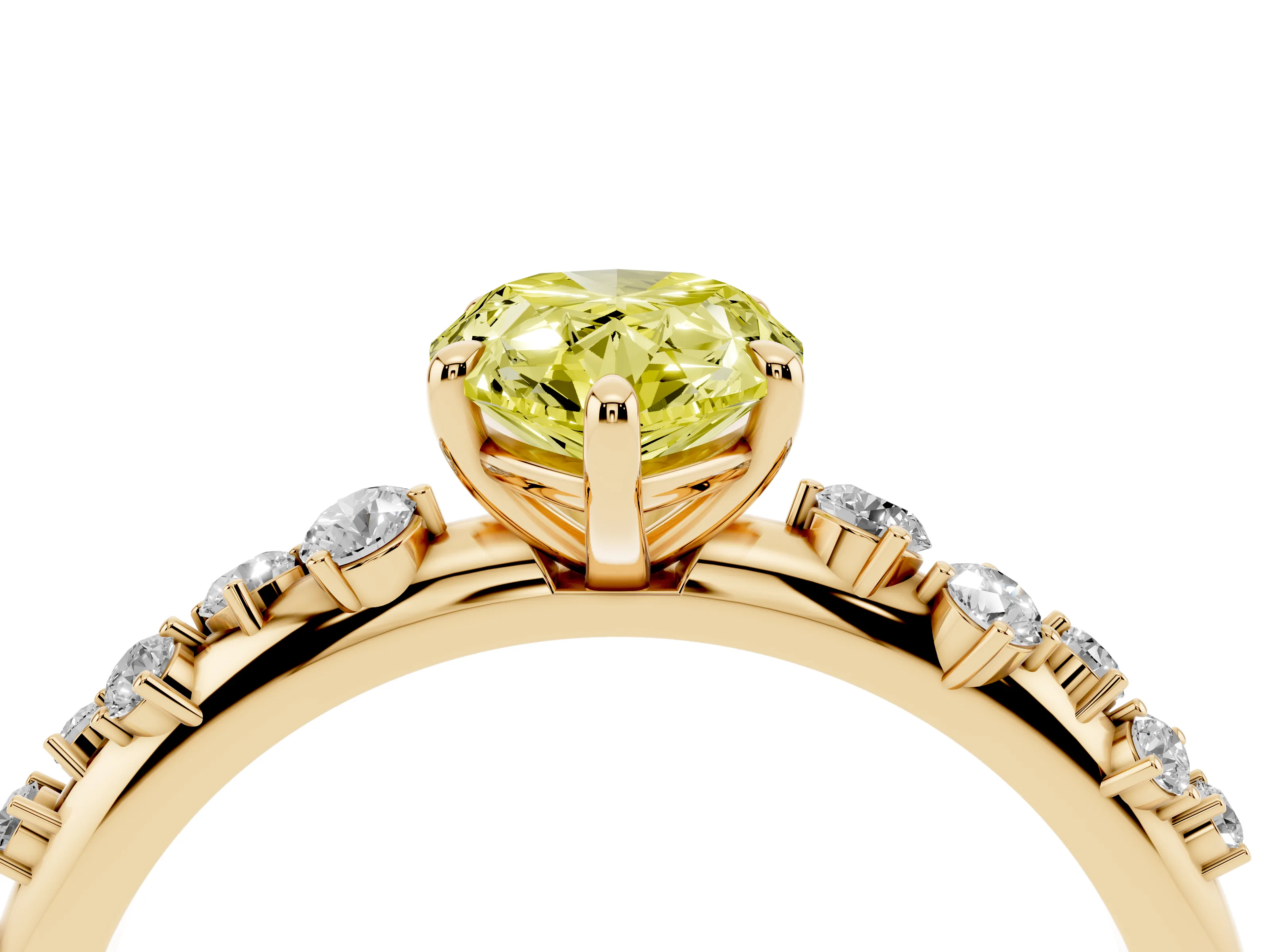 Fancy Yellow Pear Cut Diamond Cluster Solitaire Ring Set in Yellow gold with Prong Setting