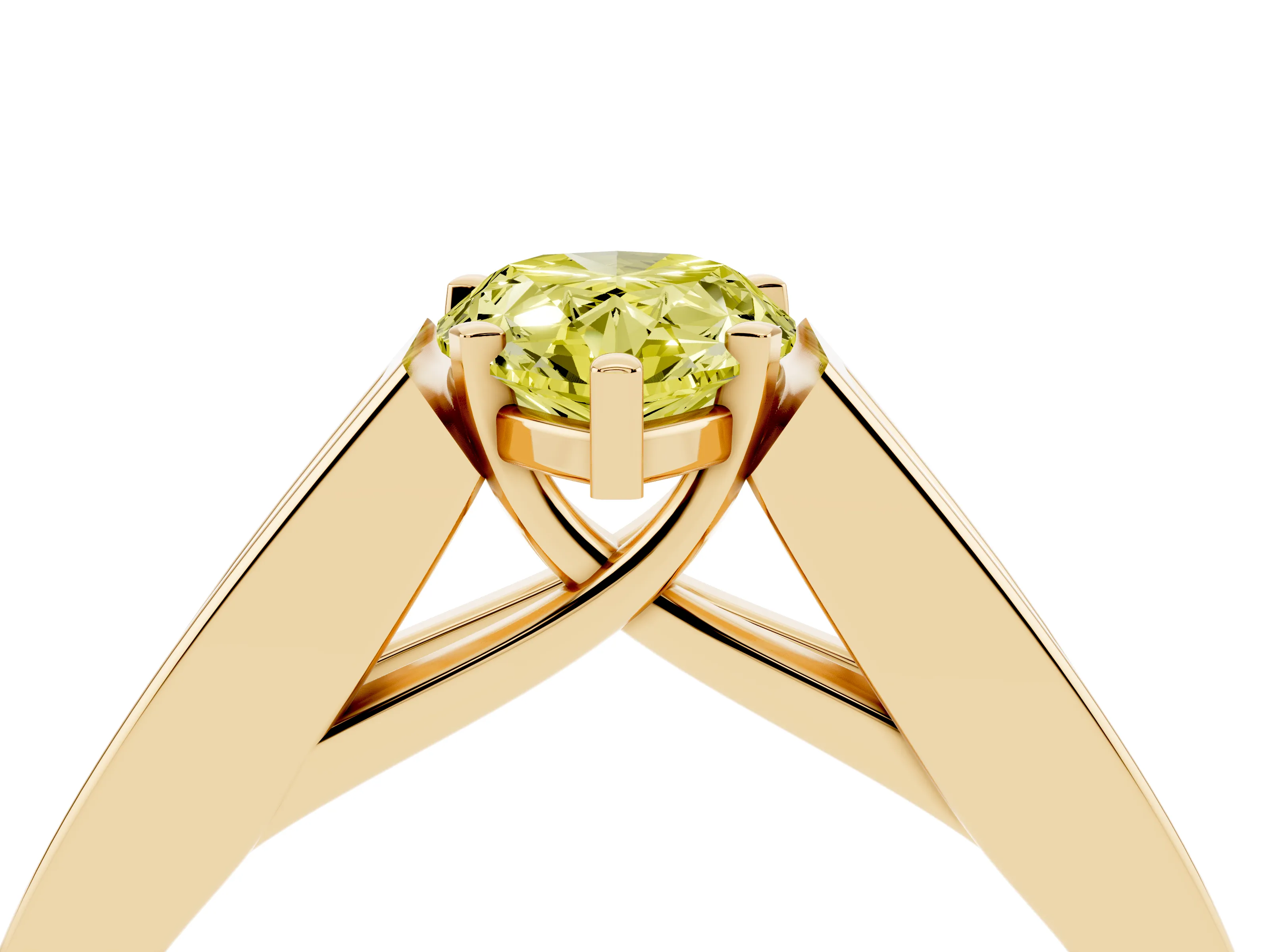 Fancy Yellow Pear Cut Diamond Solitaire Ring Set in Yellow gold with Channel-Set Accent Stones and Prong Setting
