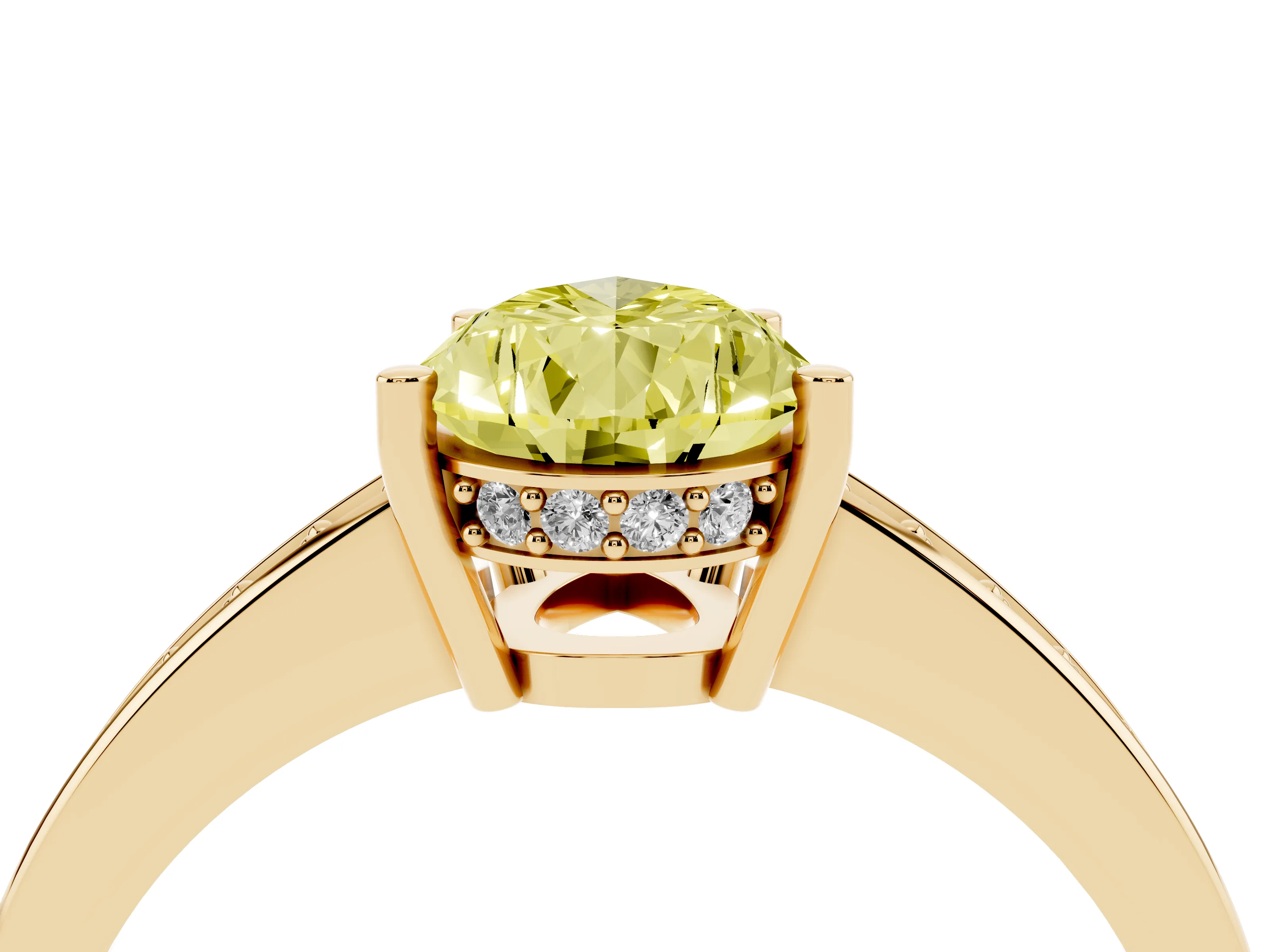 Fancy Yellow Pear Cut Diamond Pavé Band Prong Set Solitaire Ring Set in Yellow gold