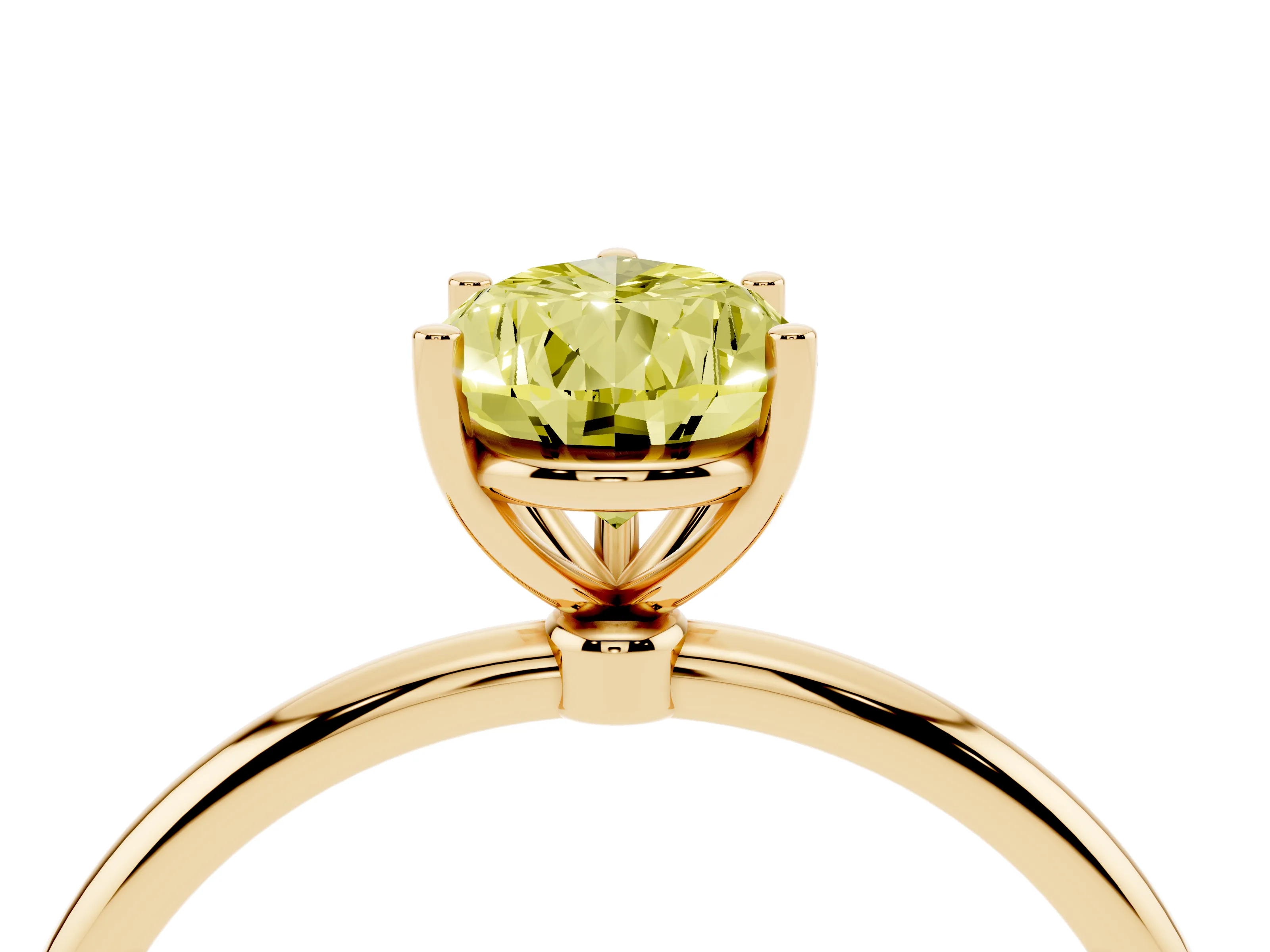 Fancy Yellow Pear Cut Diamond Solitaire Engagement Ring Set in Yellow gold with Thin Band and Prong Setting