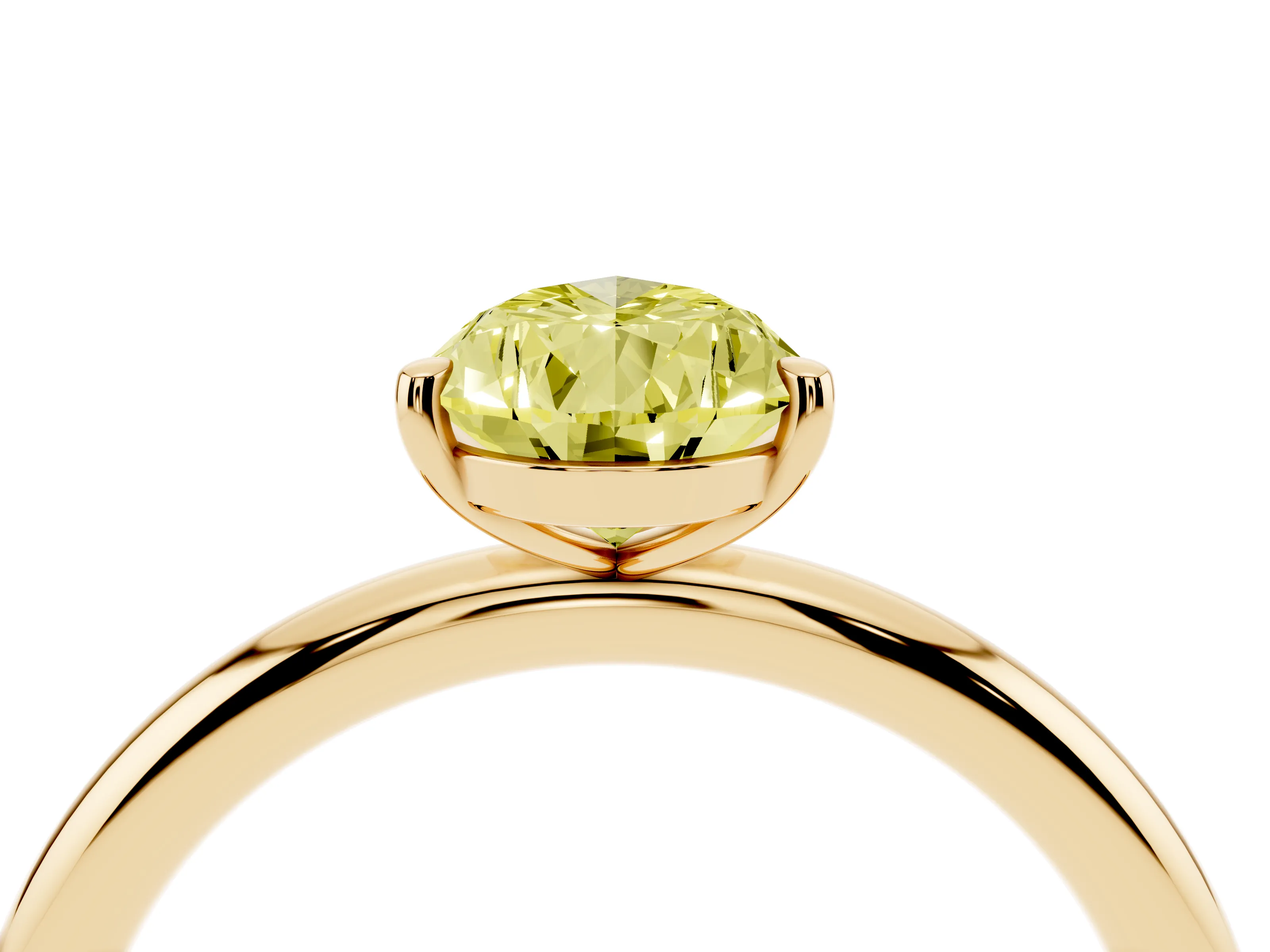Fancy Yellow Pear Cut Diamond Solitaire Ring Set in Yellow gold with Prong Setting on a Polished Plain Band