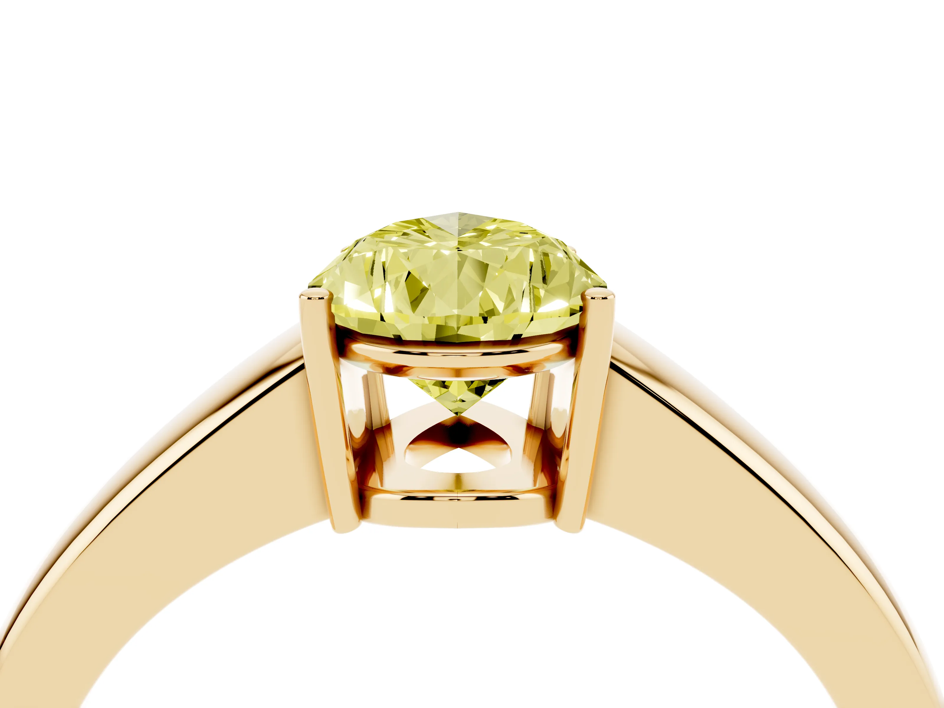 Fancy Yellow Pear Cut Diamond Solitaire Ring Set in Yellow gold with Tapered Band and Prong Setting