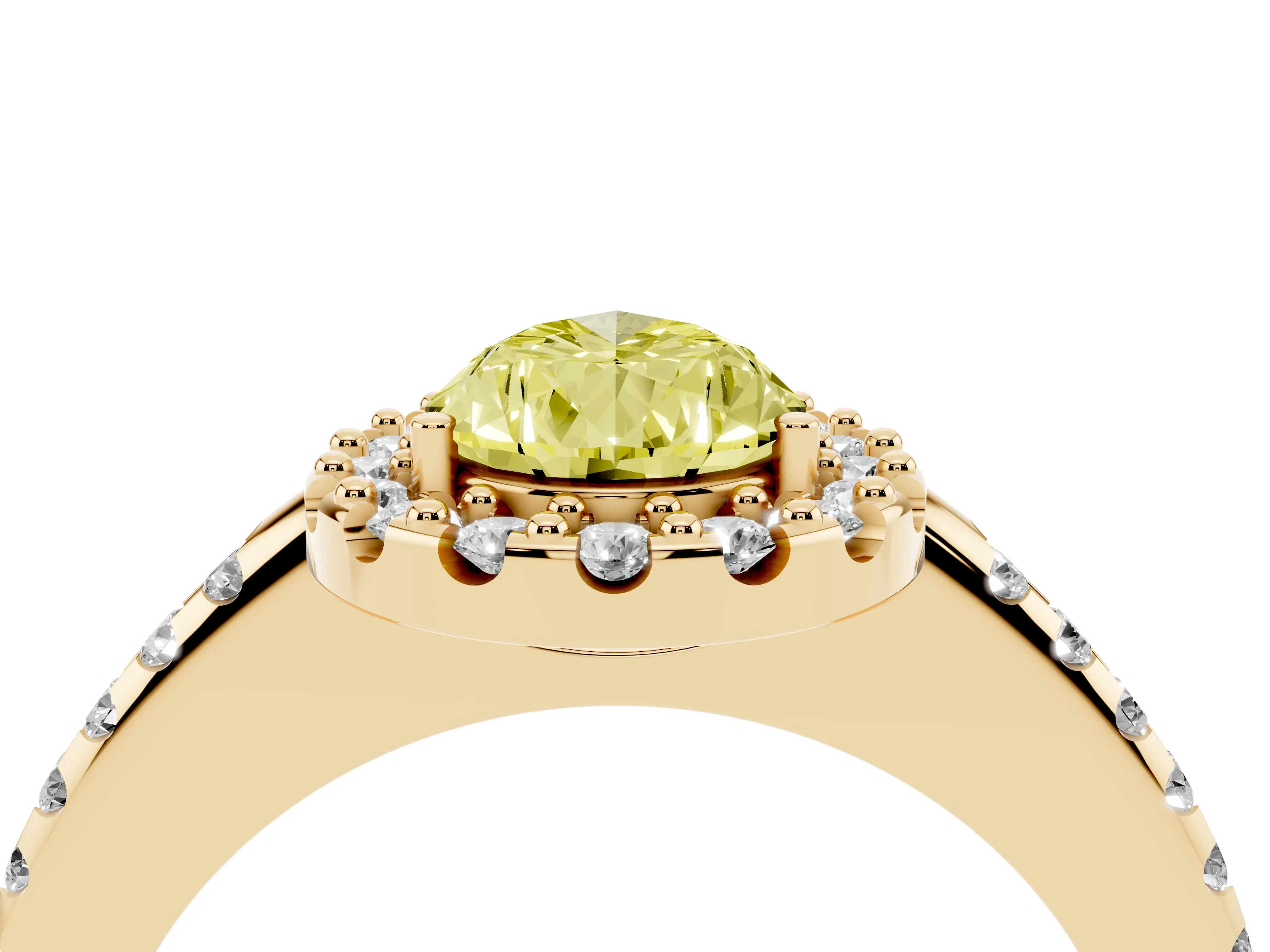 Fancy Yellow Pear Cut Diamond Pavé Halo Ring Set in Yellow gold with Prong Setting
