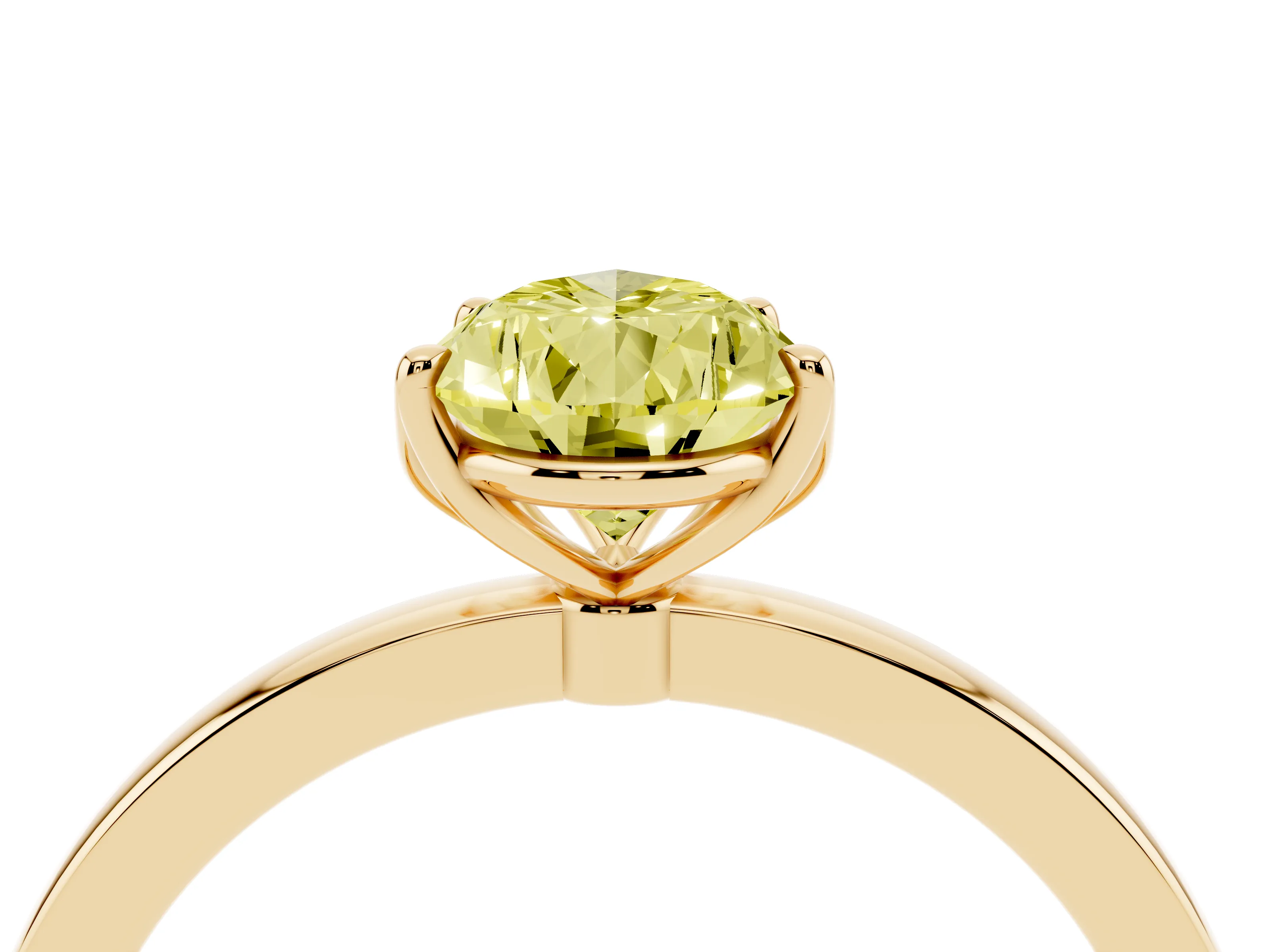 Fancy Yellow Pear Cut Diamond Solitaire Ring Set in Yellow gold with Prong Setting and Thin Polished Band