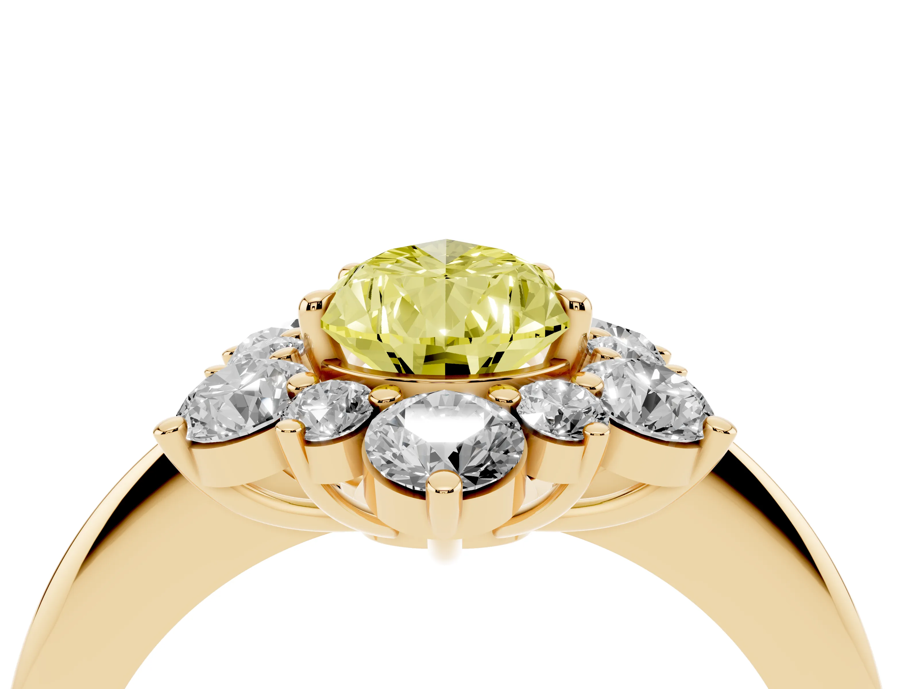 Fancy Yellow Pear Cut Diamond Cluster Halo Ring Set in Yellow gold with Solitaire Band and Prong Setting