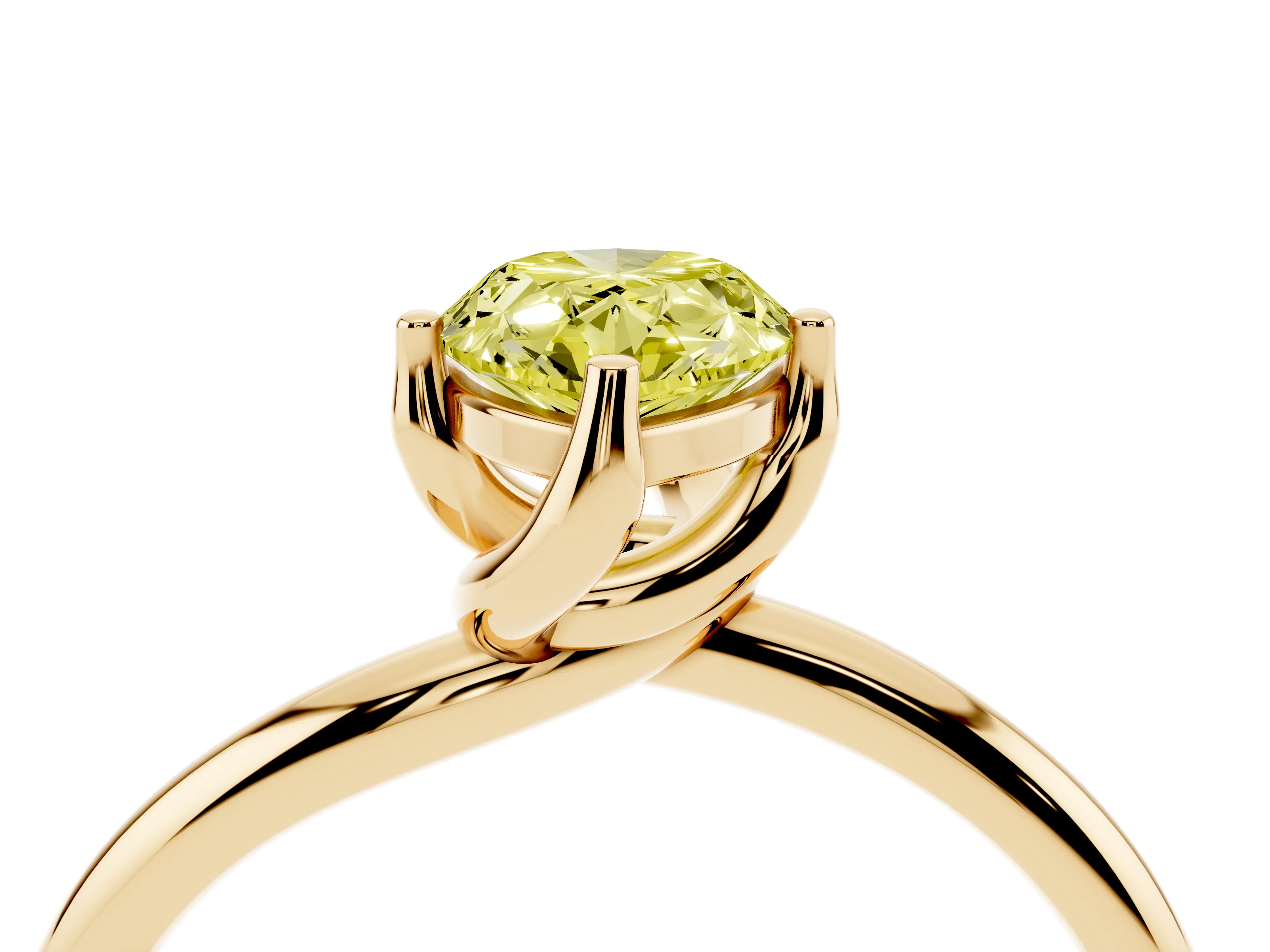 Fancy Yellow Pear Cut Diamond Solitaire Engagement Ring Set in Yellow gold with Classic Plain Band