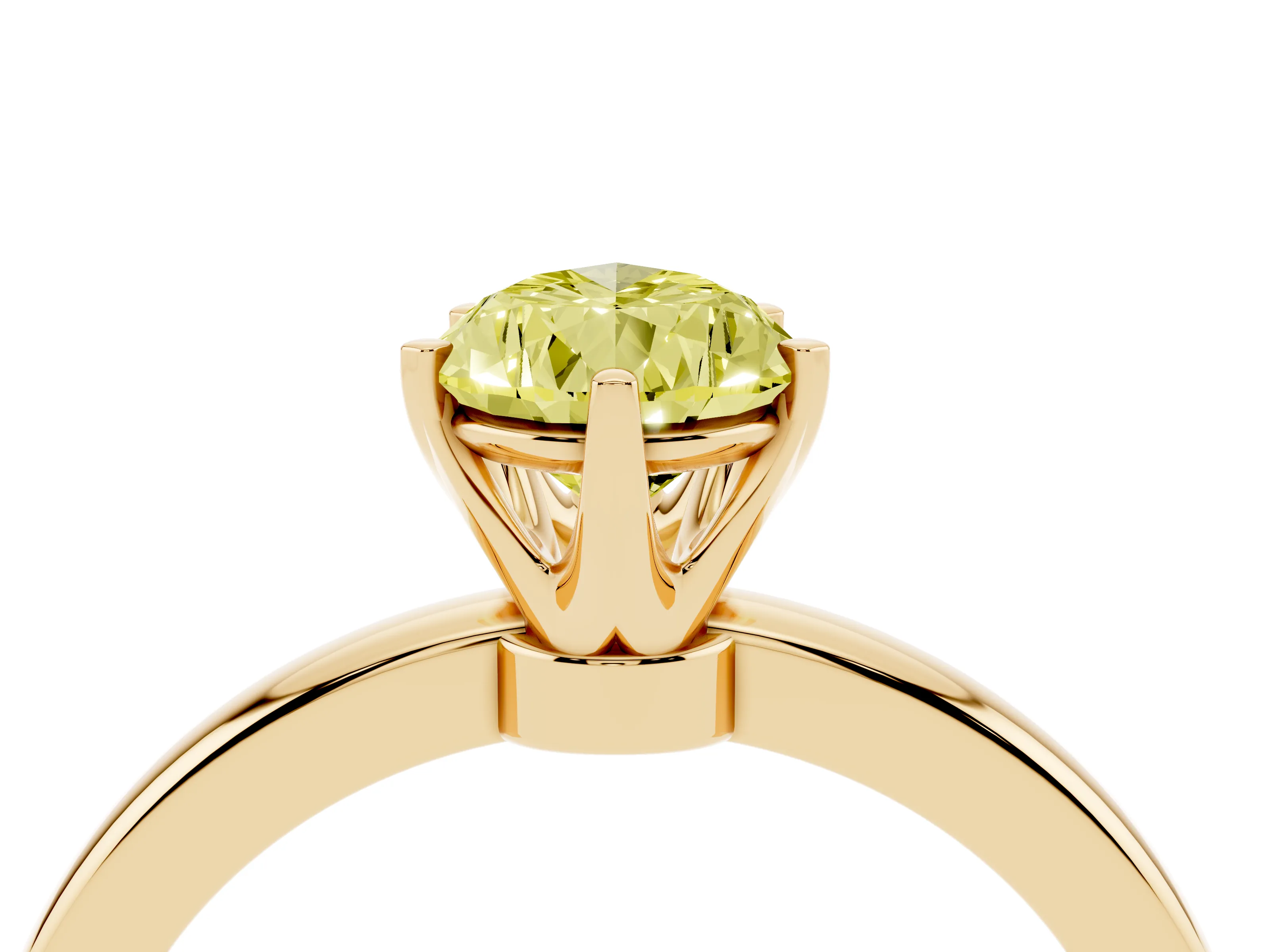 Fancy Yellow Pear Cut Diamond Solitaire Ring Set in Yellow gold with Raised Prong Setting on a Classic Band