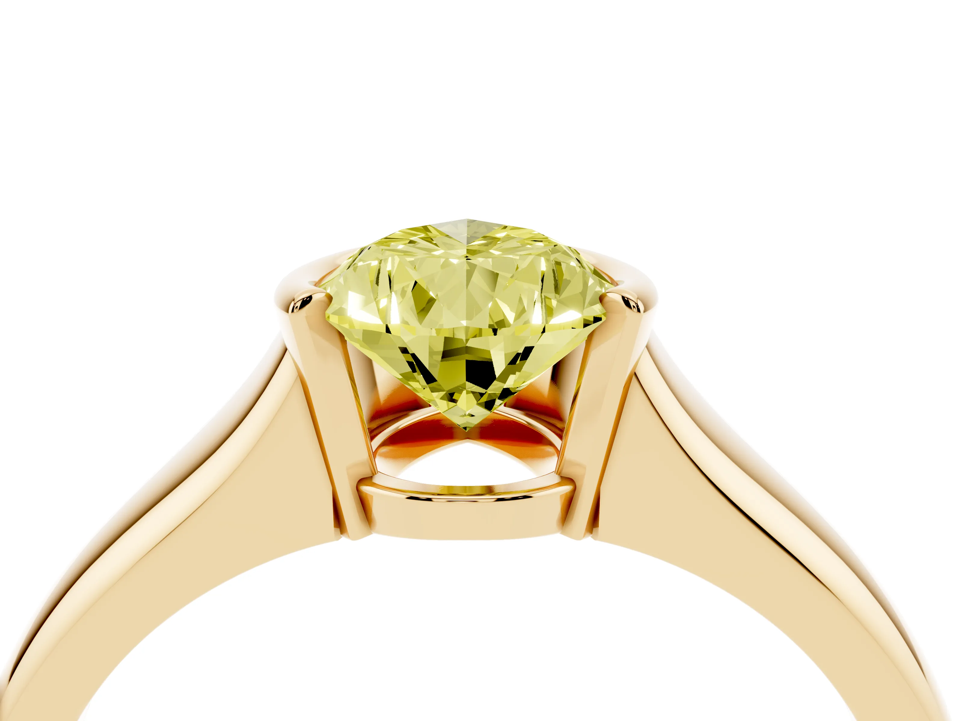 Fancy Yellow Pear Cut Diamond Solitaire Tension Set Ring Set in Yellow gold with Split Shank Band