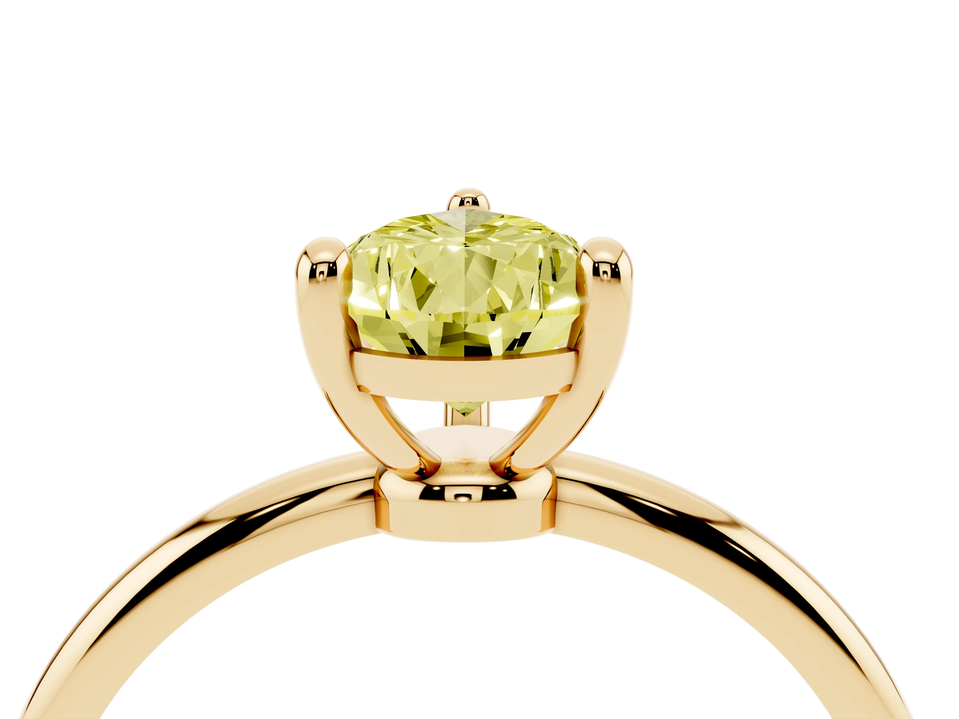Fancy Yellow Pear Cut Diamond Solitaire Ring Set in Yellow gold with Secure Prong Setting on a Classic Band