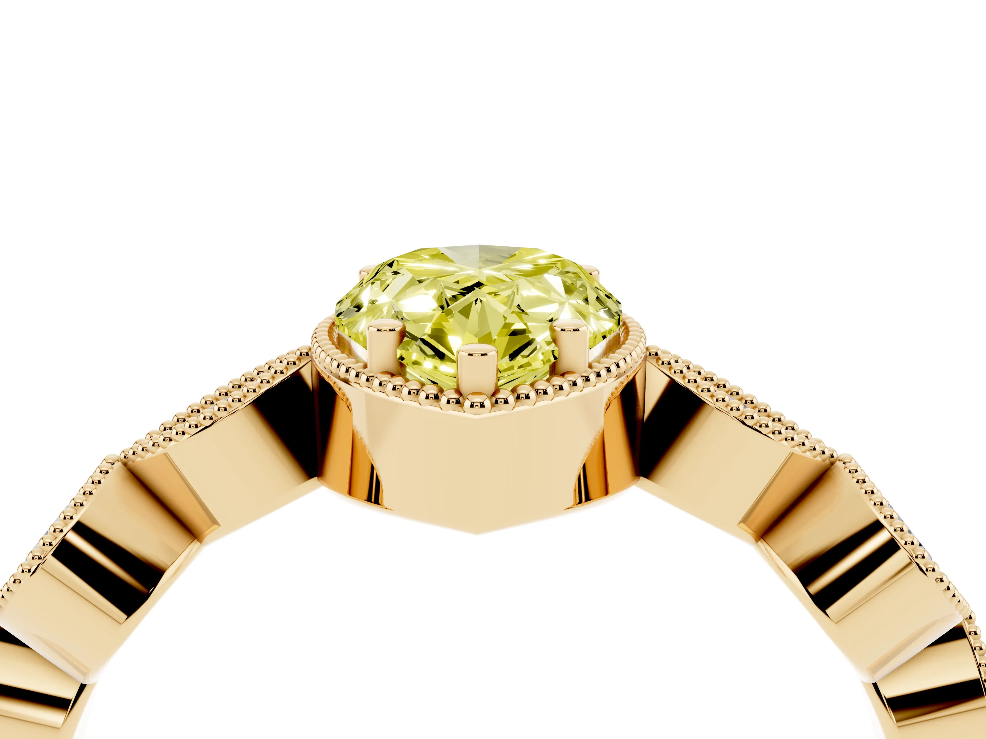 Fancy Yellow Pear Cut Diamond Vintage-Inspired Milgrain Ring Set in Yellow gold with Marquise Stations of Round Accents