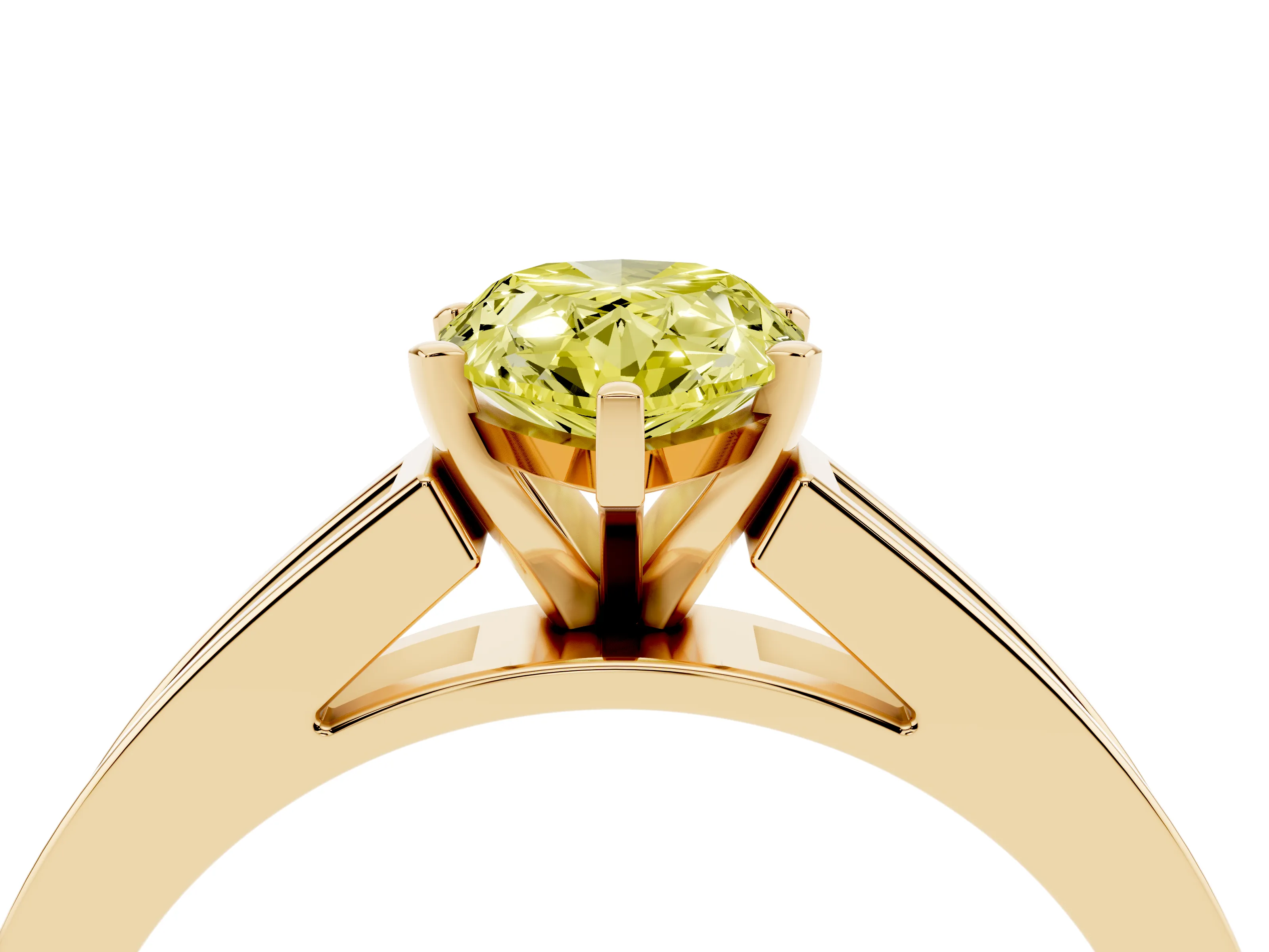 Fancy Yellow Pear Cut Diamond Solitaire Ring Set in Yellow gold with Channel-Set Band and Prong Setting