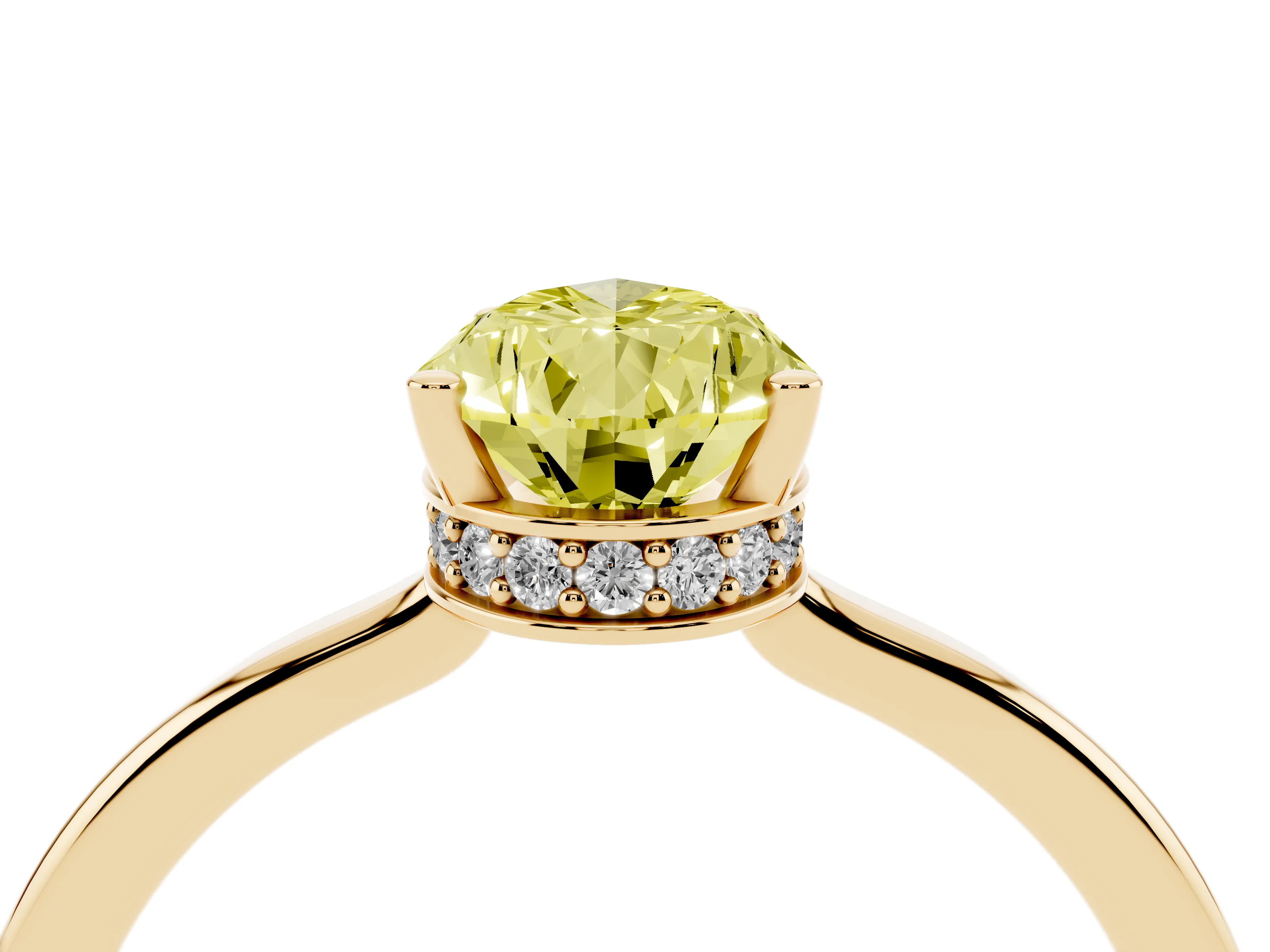 Fancy Yellow Pear Cut Diamond Solitaire Engagement Ring Set in Yellow gold with Prong Setting on a Plain Band