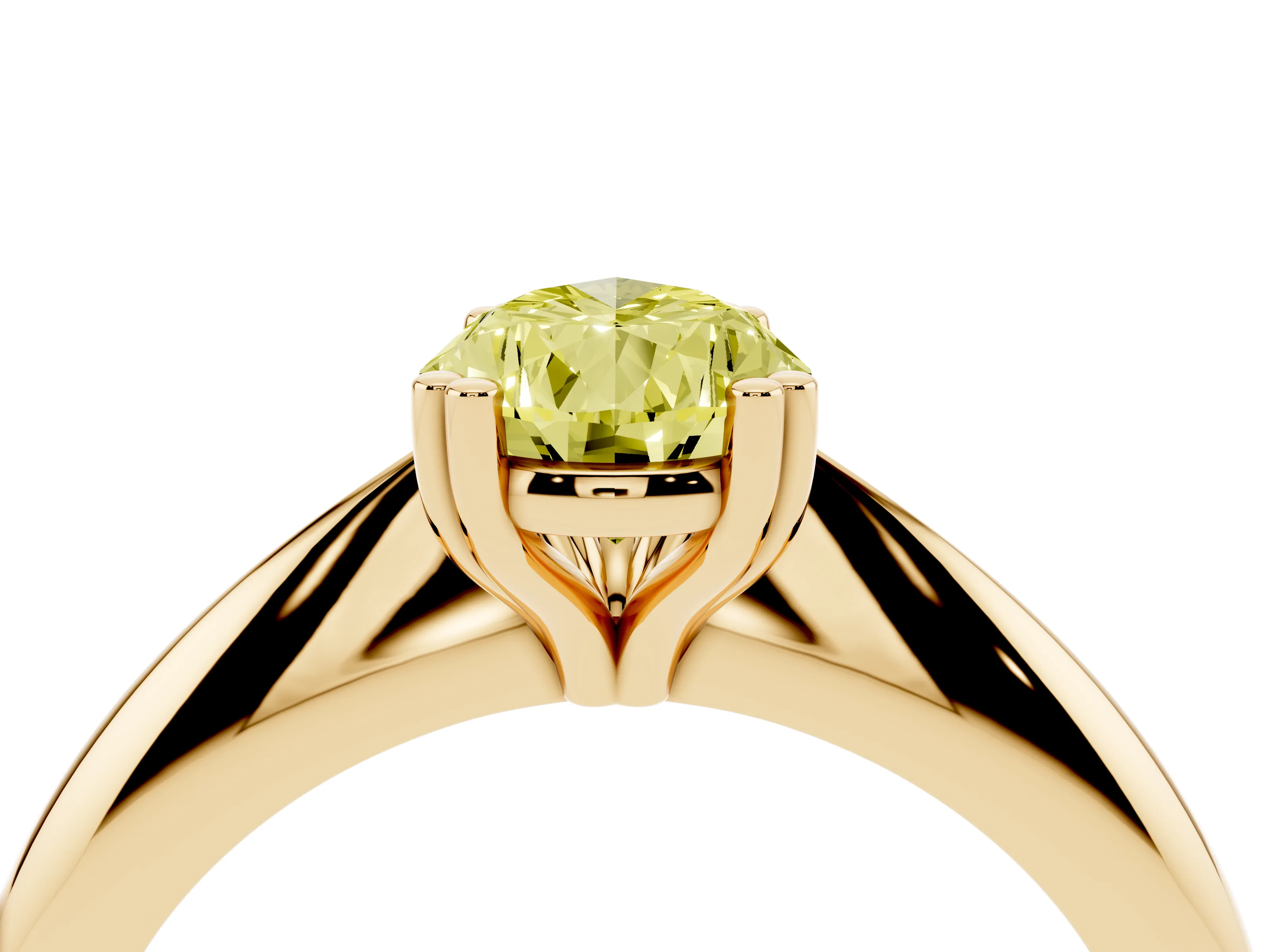 Fancy Yellow Pear Cut Diamond Solitaire Engagement Ring Set in Yellow gold with Tapered Band and Prong Setting