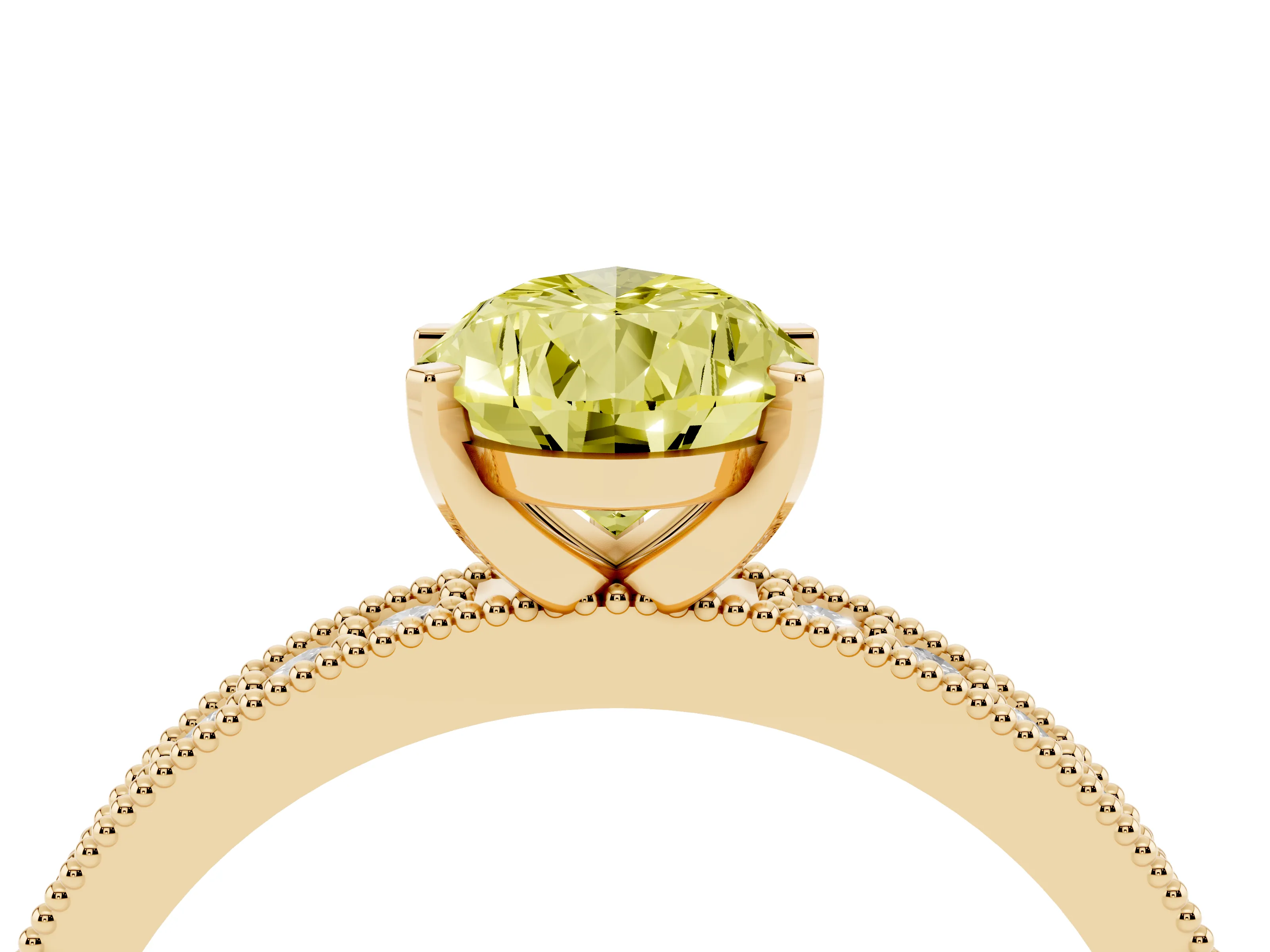 Fancy Yellow Pear Cut Diamond Milgrain Pavé Engagement Ring Set in Yellow gold with Prong Setting