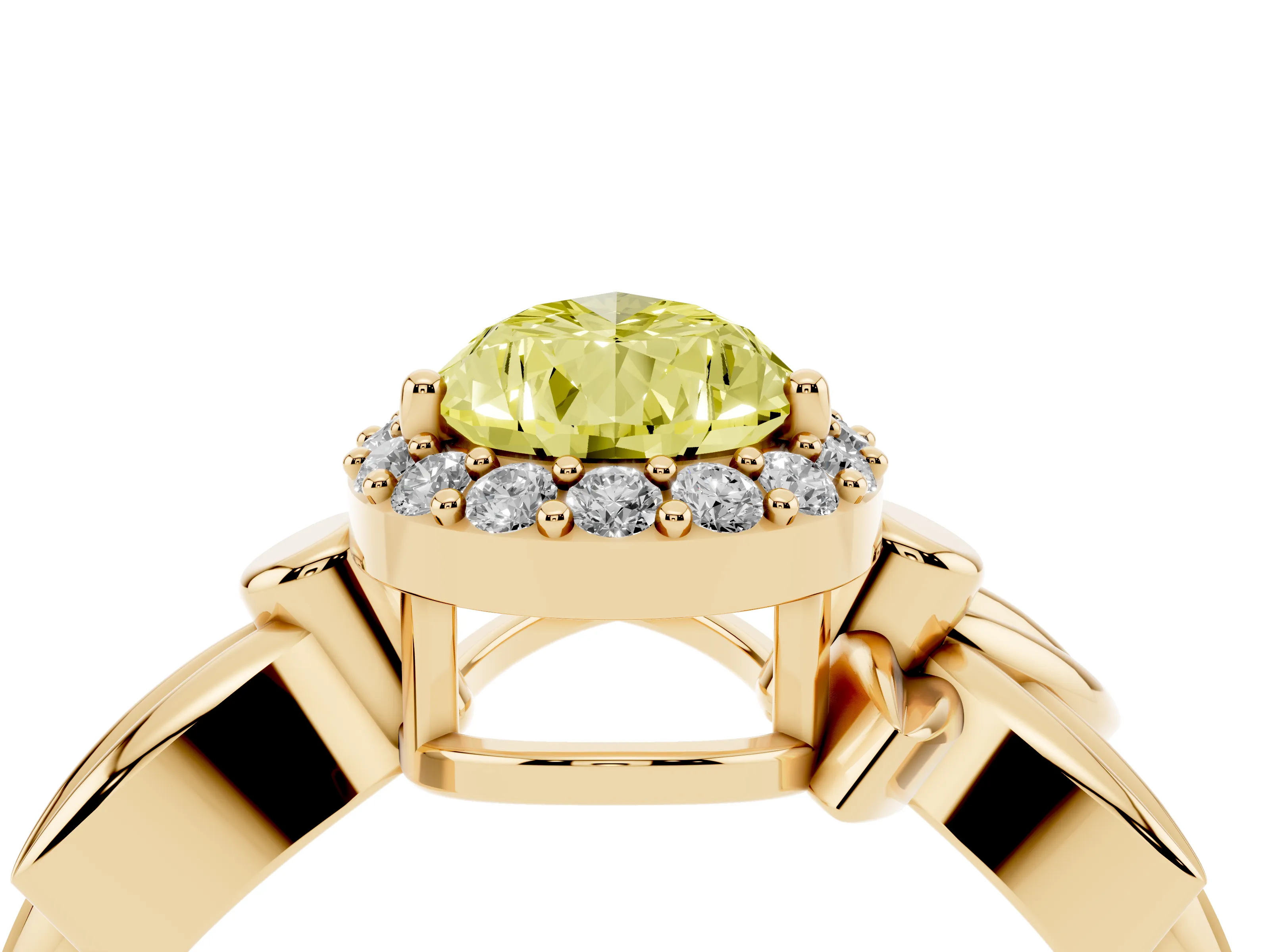 Fancy Yellow Pear Cut Diamond Halo Floral Band Ring Set in Yellow gold with Prong Setting
