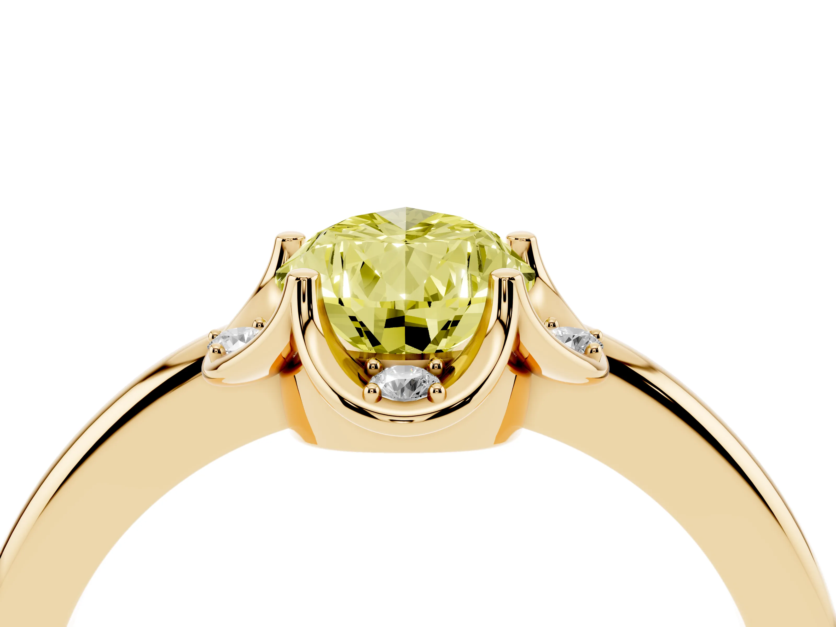 Fancy Yellow Pear Cut Diamond Round Cluster Halo Ring Set in Yellow gold with Solitaire Band and Prong Setting