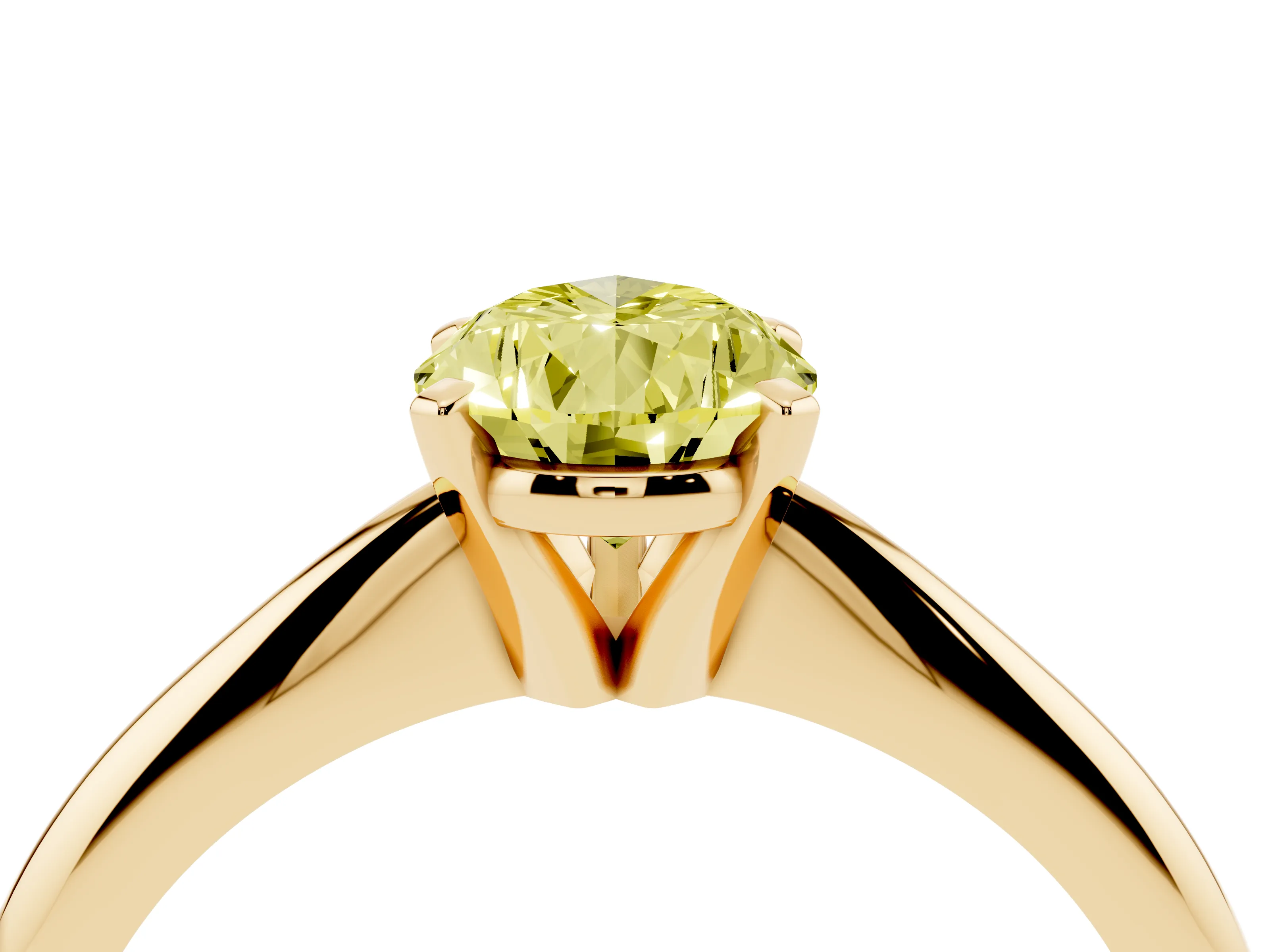 Fancy Yellow Pear Cut Diamond Solitaire Ring Set in Yellow gold with Prong Setting on a Plain Round Band