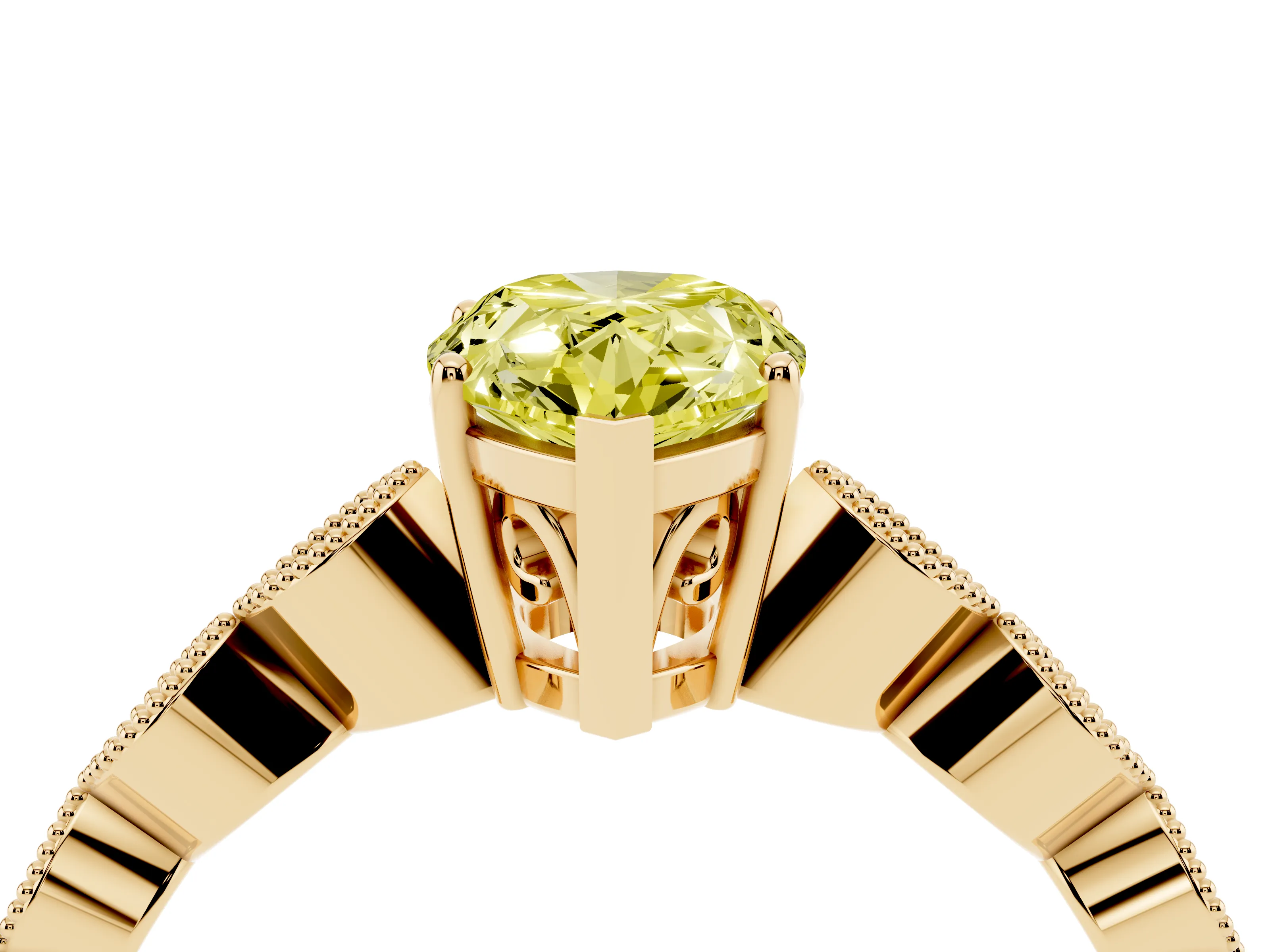 Fancy Yellow Pear Cut Diamond Solitaire Ring Set in Yellow gold with Infinity Twist Pavé Band