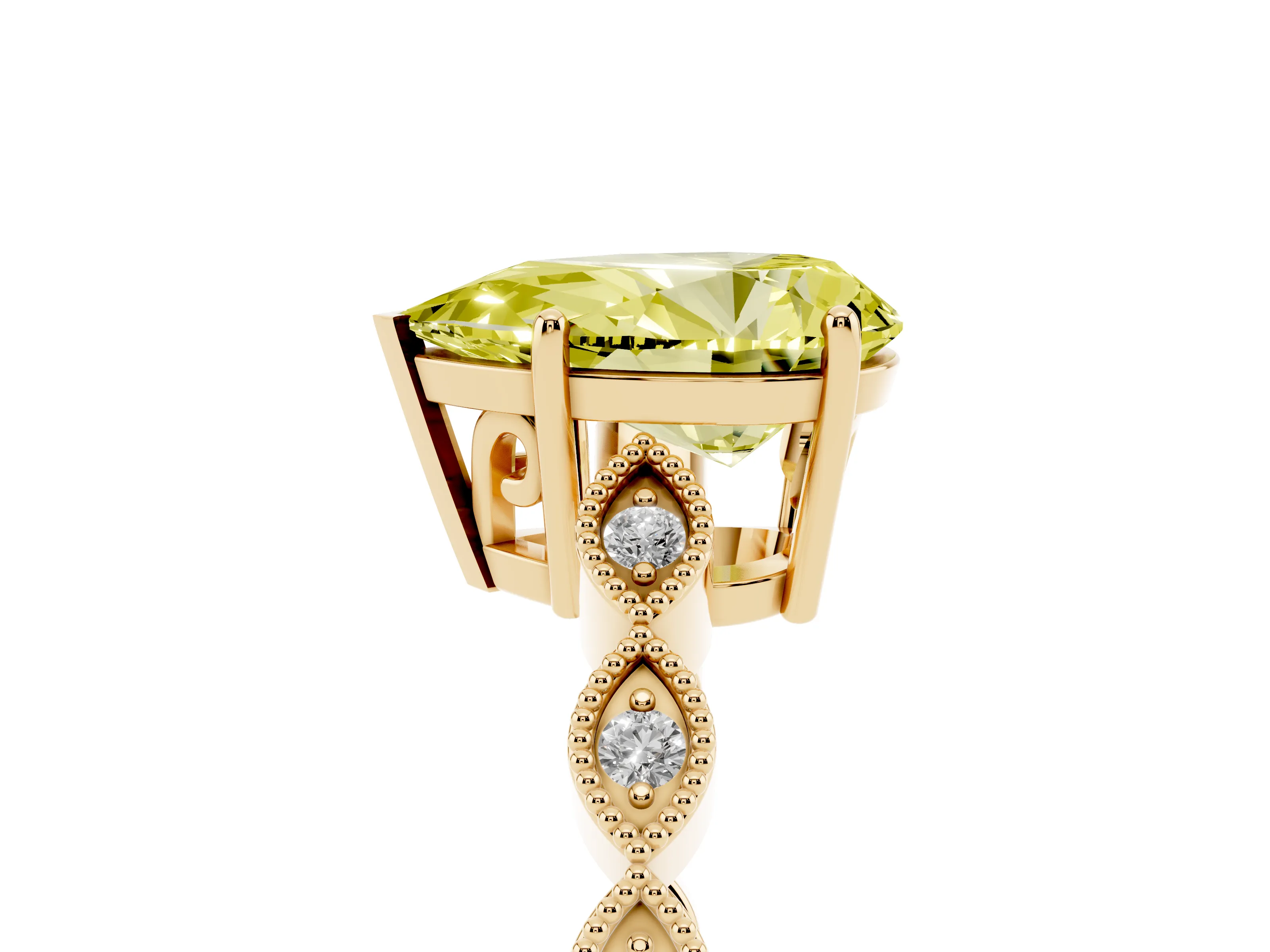 Fancy Yellow Pear Cut Diamond Solitaire Ring Set in Yellow gold with Infinity Twist Pavé Band
