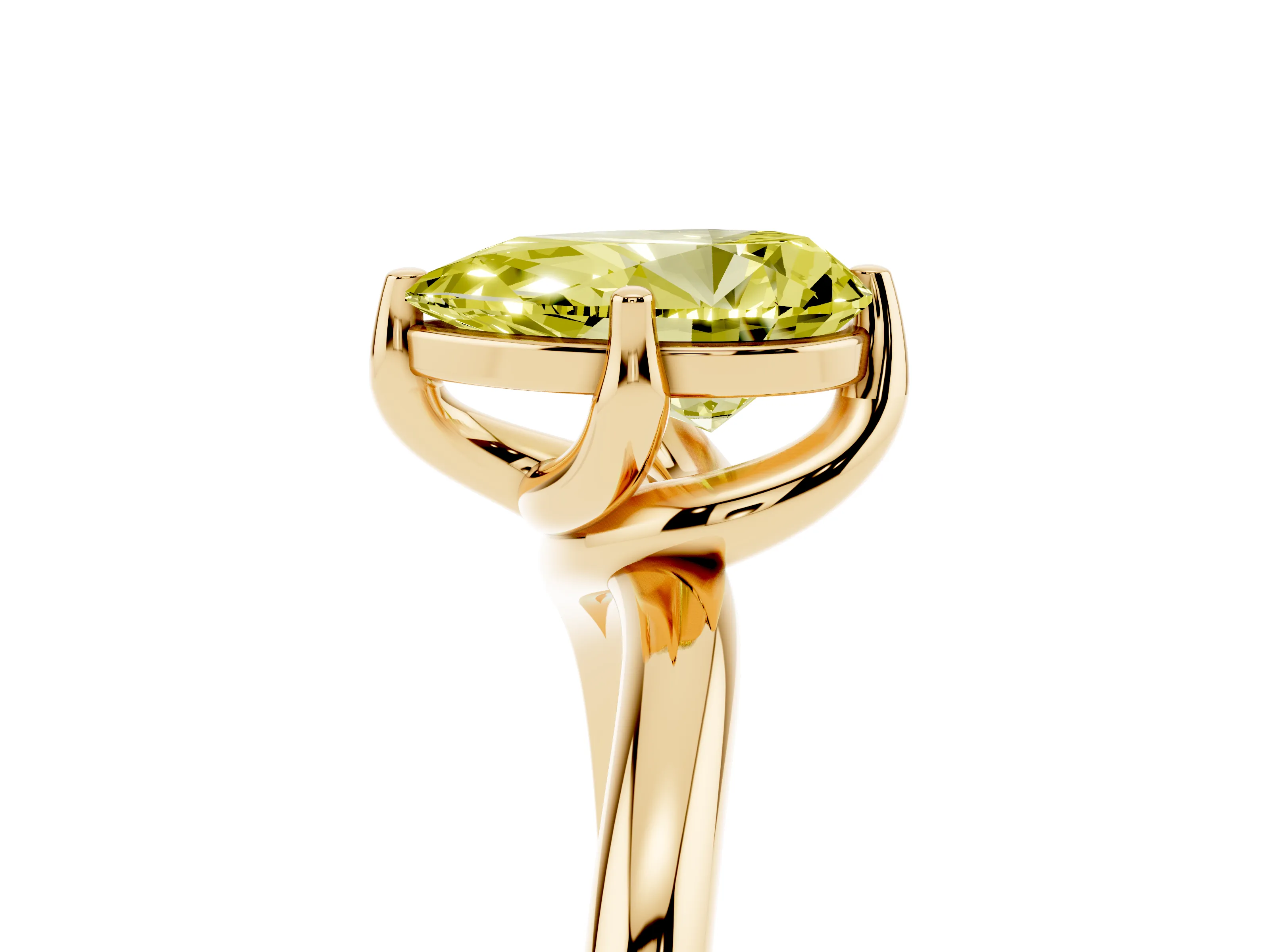 Fancy Yellow Pear Cut Diamond Solitaire Engagement Ring Set in Yellow gold with Classic Plain Band